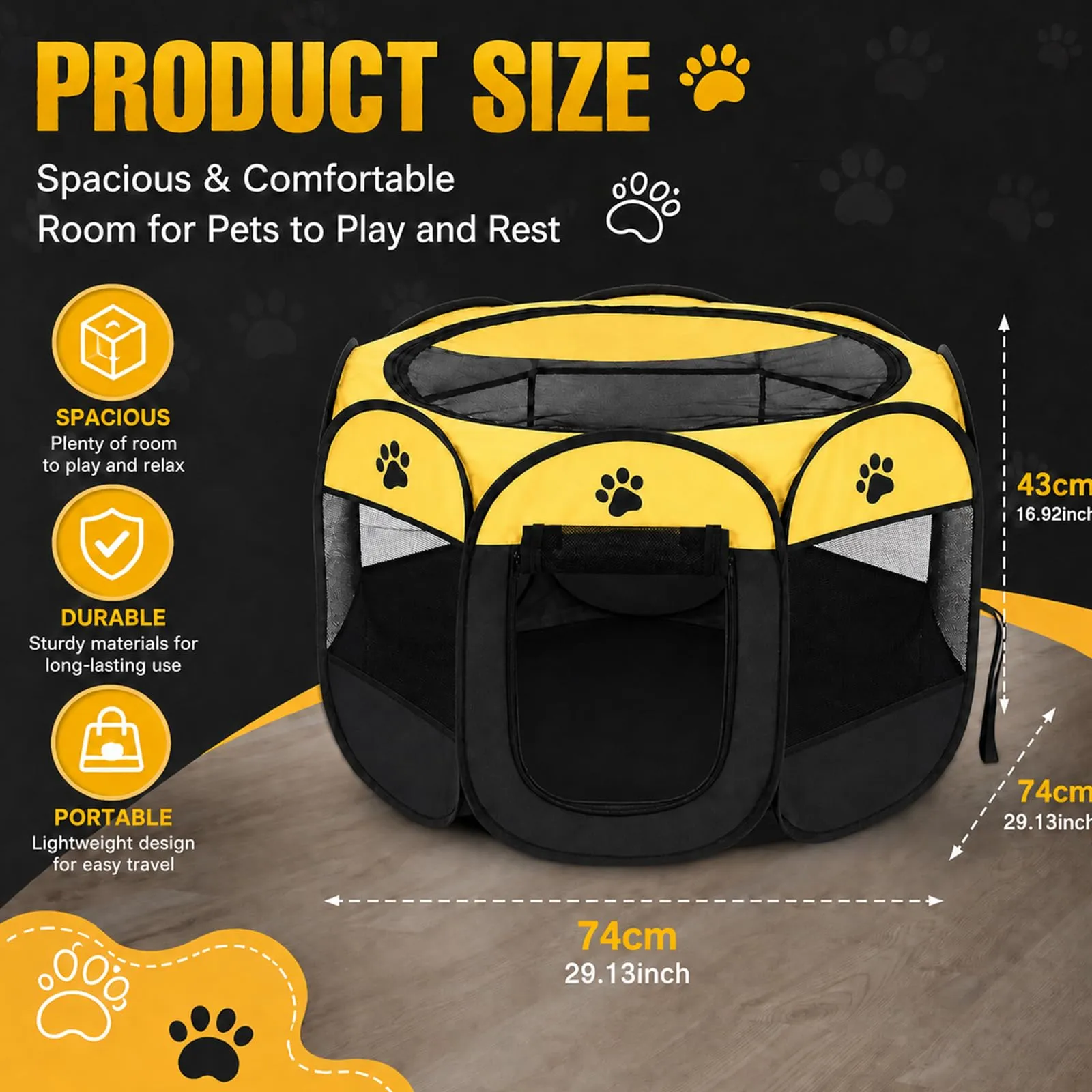Haoppmof Box Pieghevole per Cuccioli, 74 x 74 x 43 cm - immagine 2