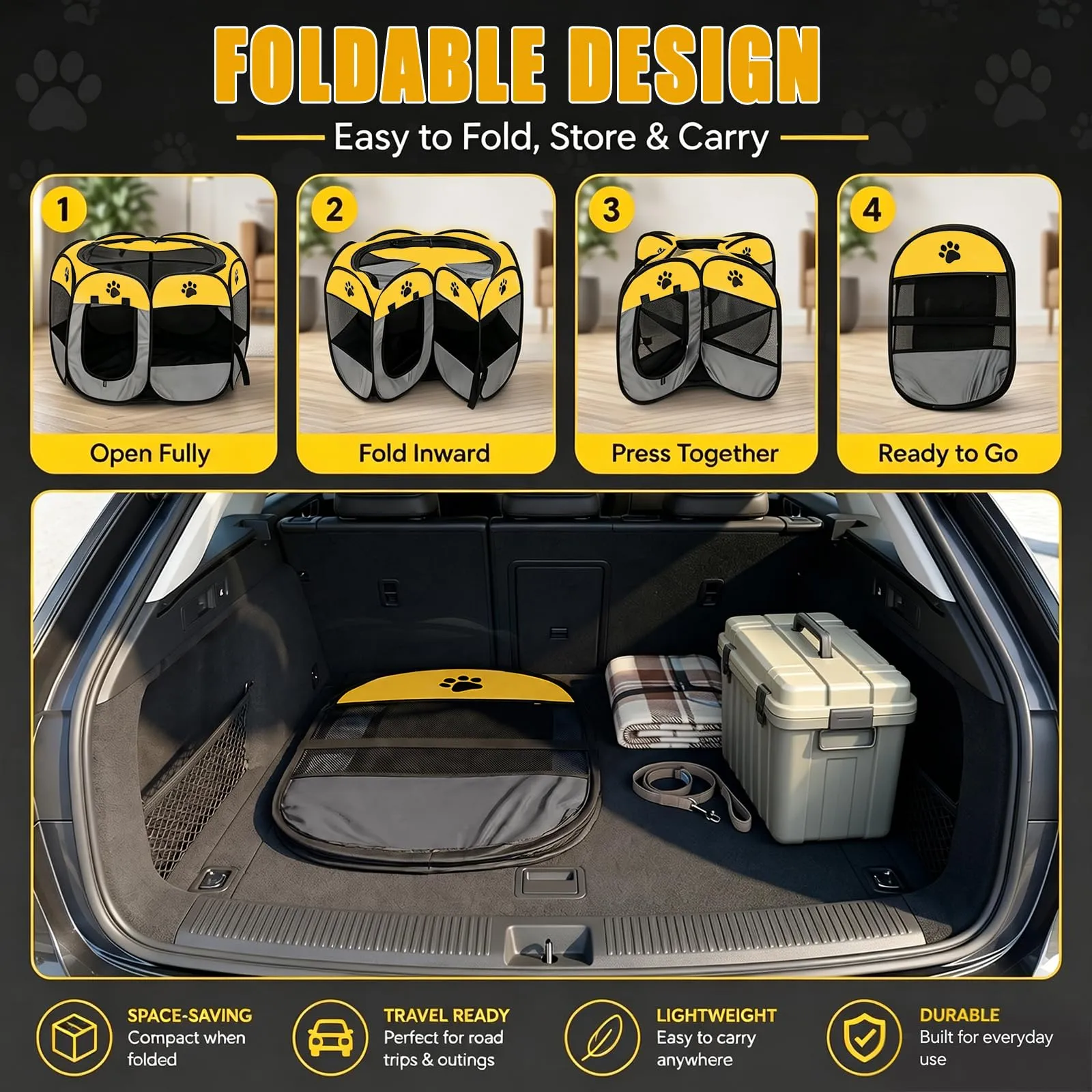 Haoppmof Box Pieghevole per Cuccioli, 74 x 74 x 43 cm - immagine 6