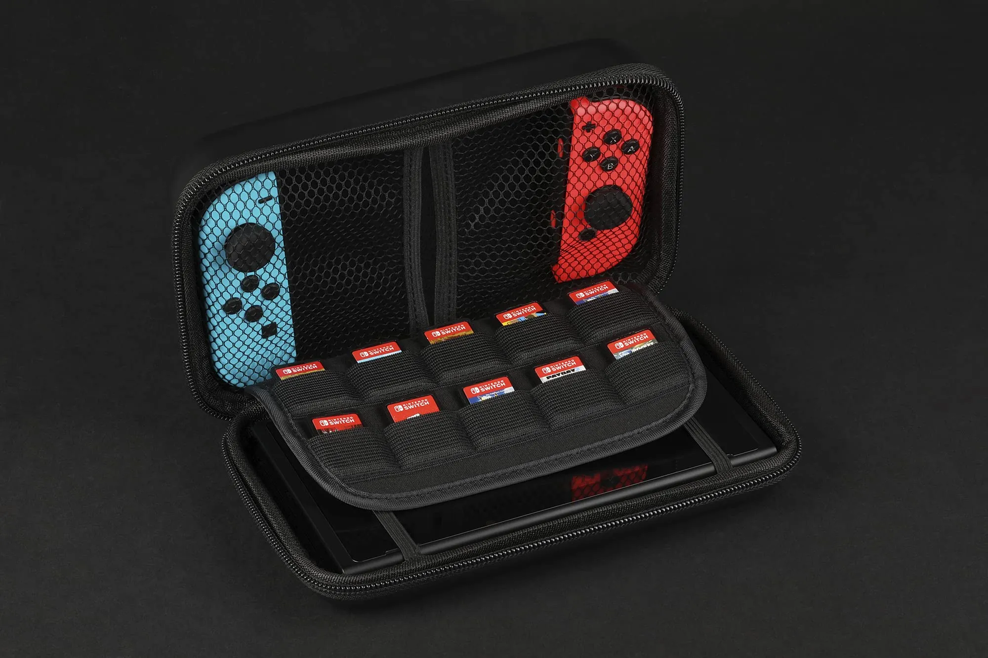 Konix Mythics Carry Case per Nintendo Switch, Switch Lite e Switch OLED - 18 scomparti giochi - Nero - immagine 4