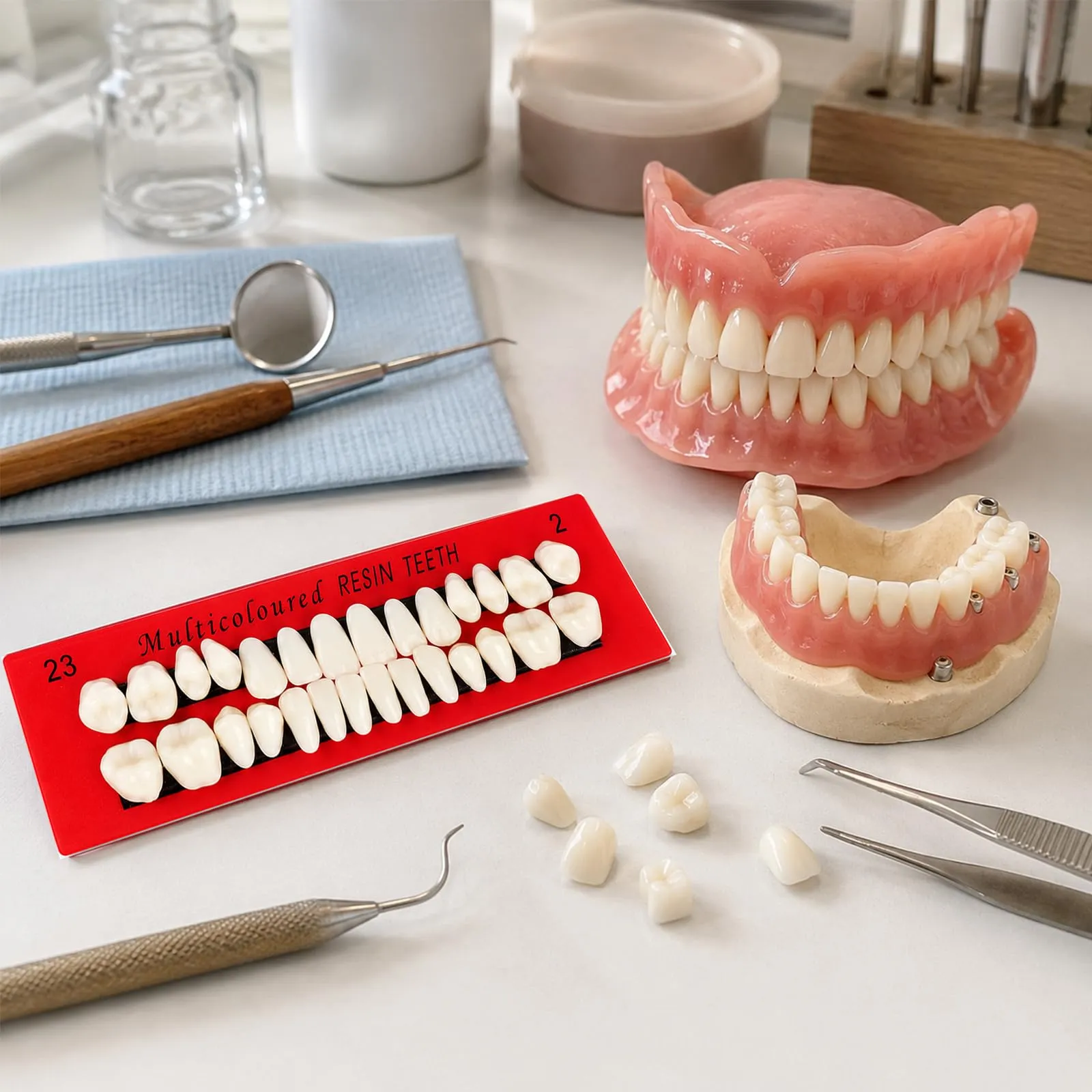 Ceonam Set di 112 denti finti in resina acrilica per protesi completa, superiore e inferiore, 23 A2, bianco - immagine 5