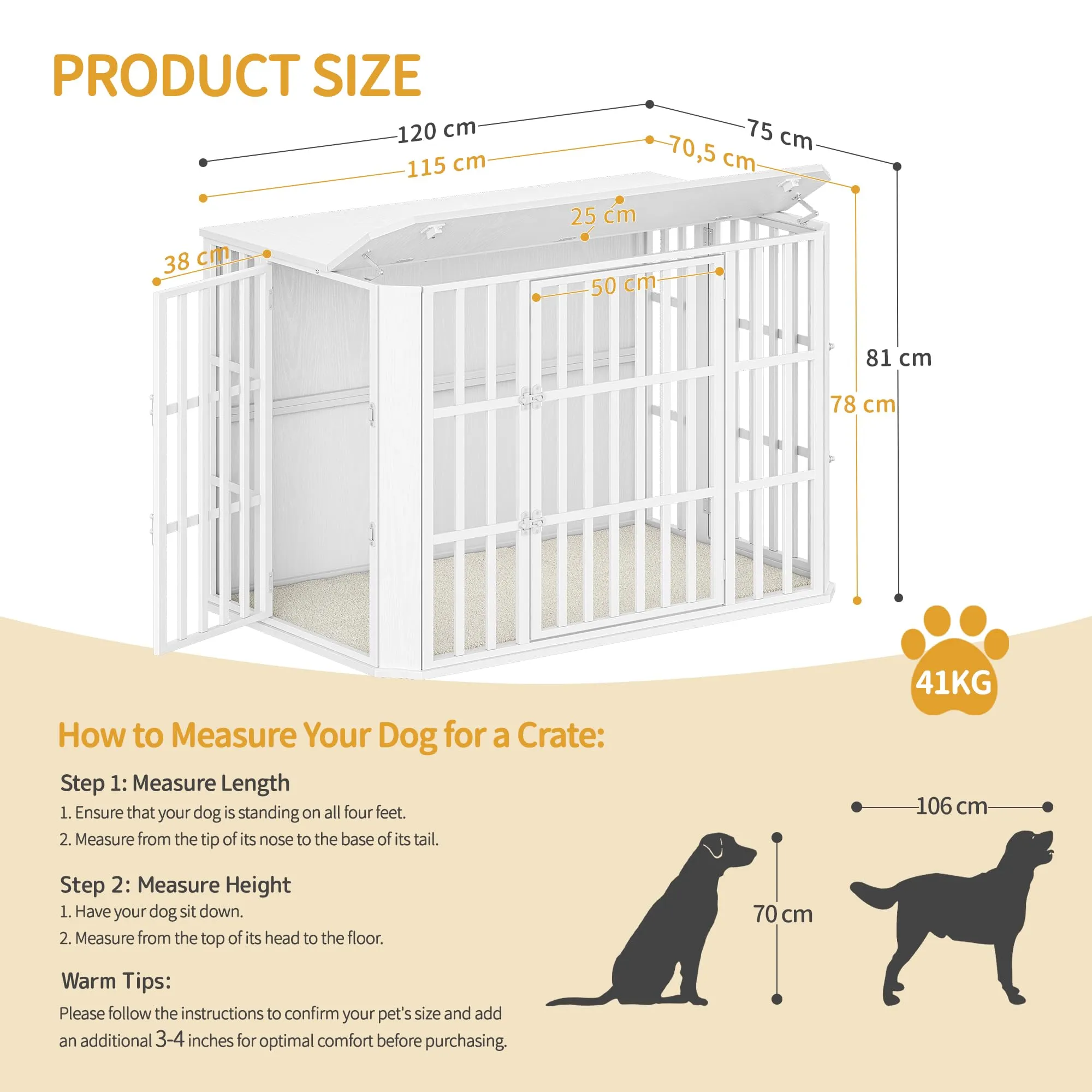 Hzuaneri Gabbia per Cani Moderna Interno, 3 porte, 75 x 120 x 81 cm, XXL, Bianco DFC86813W - immagine 2