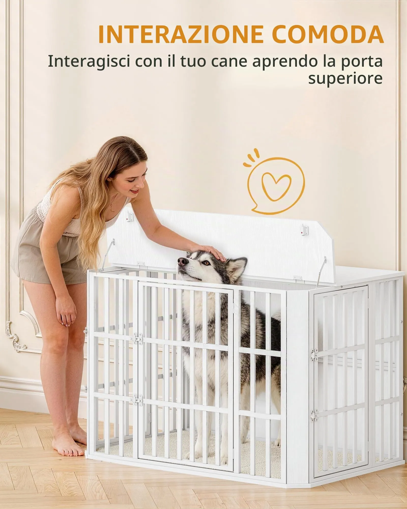 Hzuaneri Gabbia per Cani Moderna Interno, 3 porte, 75 x 120 x 81 cm, XXL, Bianco DFC86813W - immagine 3
