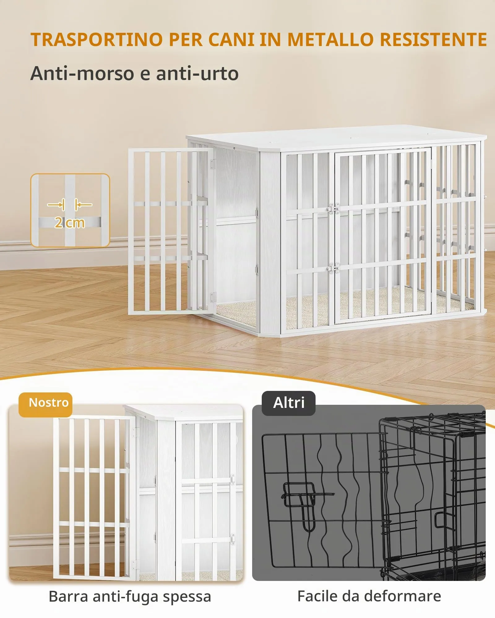 Hzuaneri Gabbia per Cani Moderna Interno, 3 porte, 75 x 120 x 81 cm, XXL, Bianco DFC86813W - immagine 5
