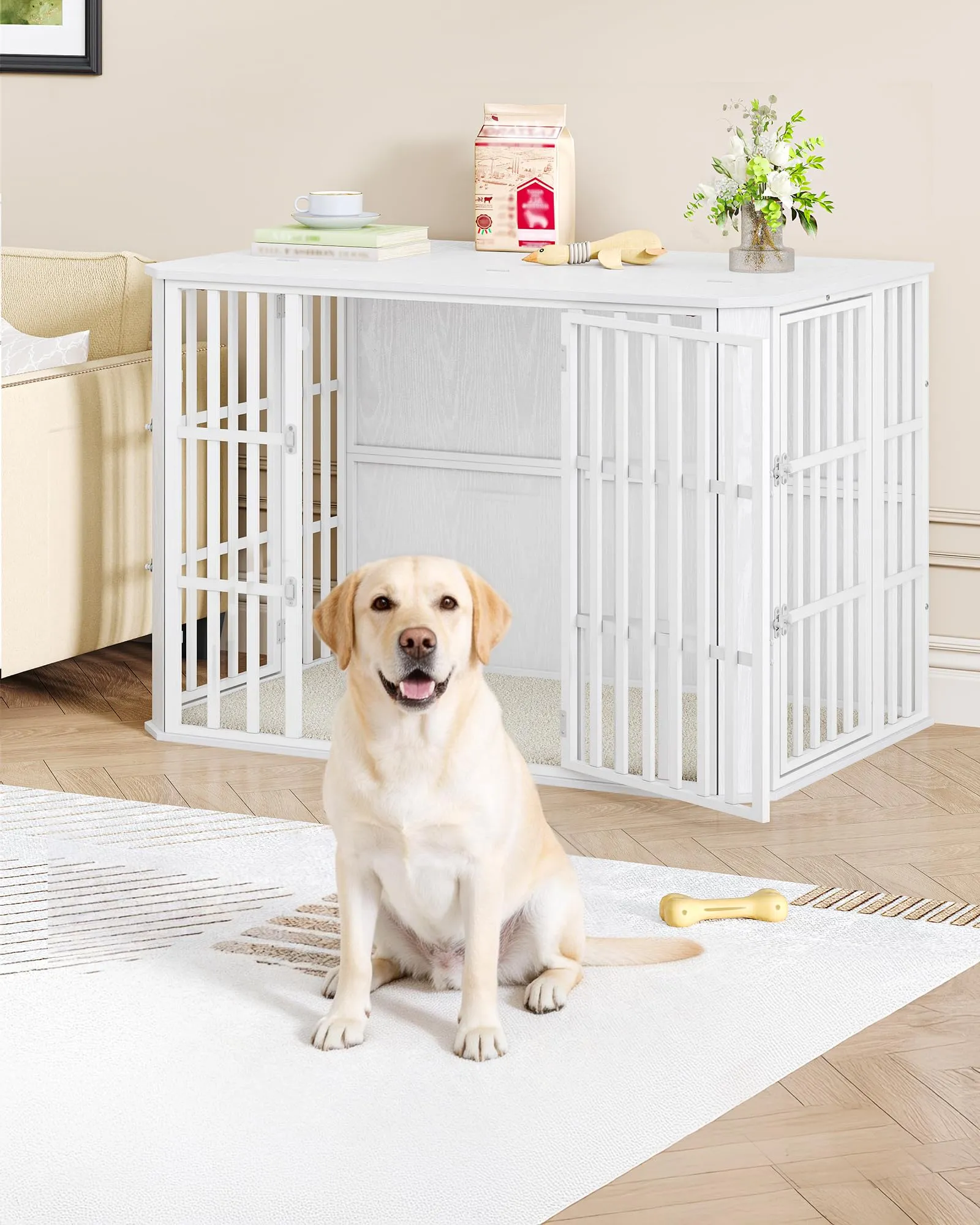 Hzuaneri Gabbia per Cani Moderna Interno, 3 porte, 75 x 120 x 81 cm, XXL, Bianco DFC86813W - immagine 6