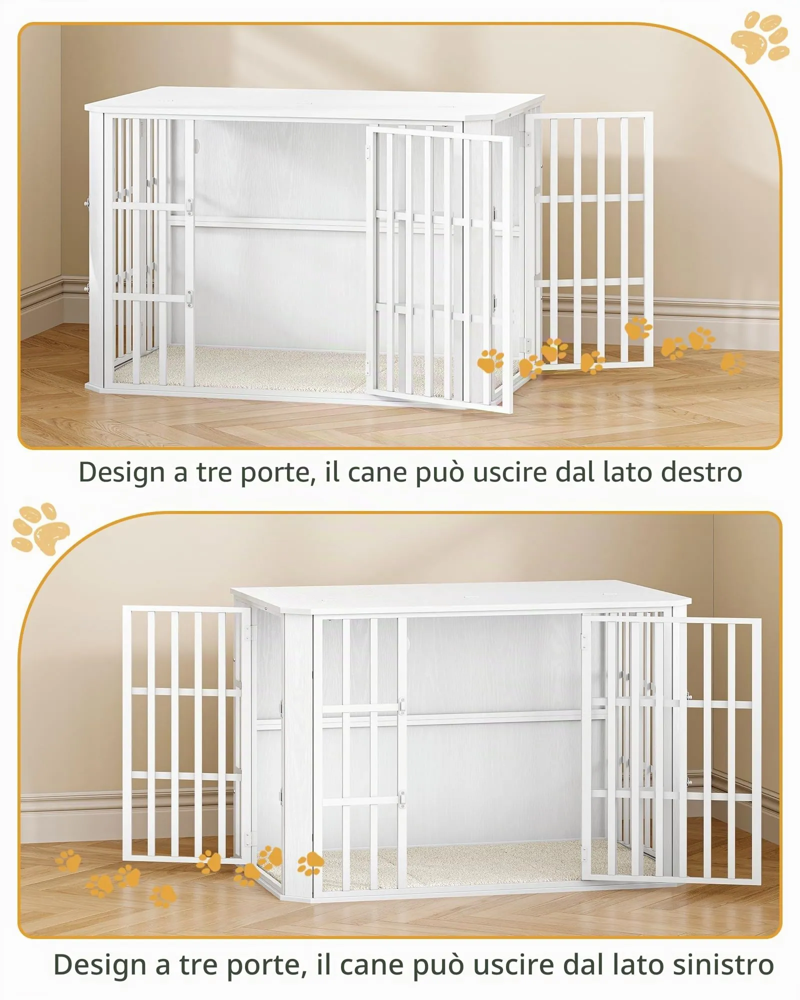 Hzuaneri Gabbia per Cani Moderna Interno, 3 porte, 75 x 120 x 81 cm, XXL, Bianco DFC86813W - immagine 8
