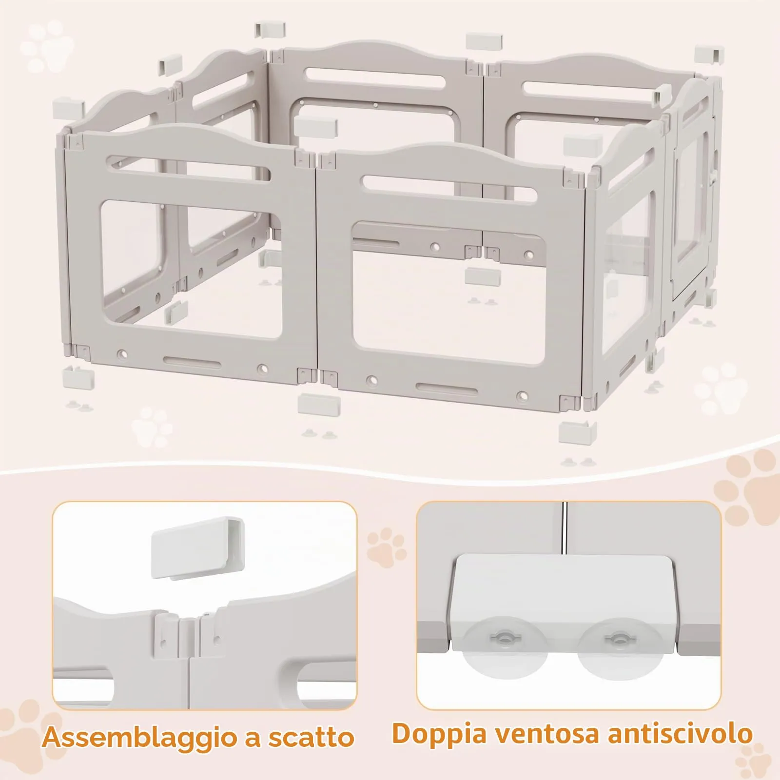 MAMIZO Recinto per Cani in Acrilico 129 × 129 × 60 cm, Box per Cuccioli - immagine 2