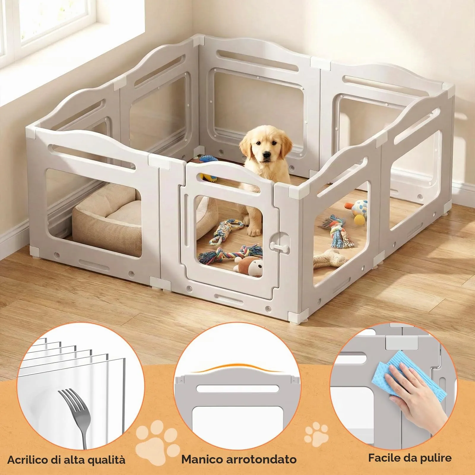 MAMIZO Recinto per Cani in Acrilico 129 × 129 × 60 cm, Box per Cuccioli - immagine 4