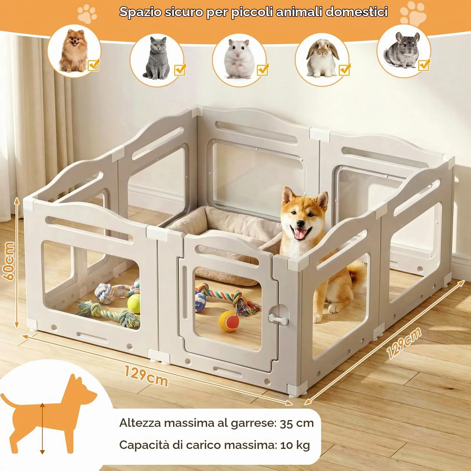 MAMIZO Recinto per Cani in Acrilico 129 × 129 × 60 cm, Box per Cuccioli - immagine 5
