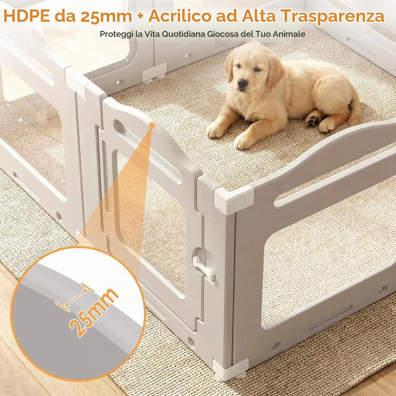 MAMIZO Recinto per Cani in Acrilico 129 × 129 × 60 cm, Box per Cuccioli - immagine 6