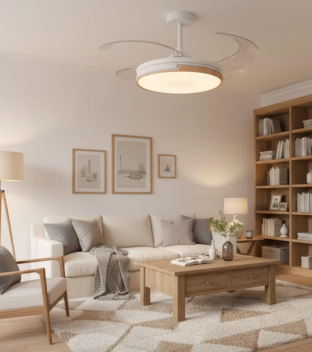 Bel Air Home Ventilatore da Soffitto Robin con Luce LED 36W, Motore DC, Pale Pieghevoli, Bianco - immagine 3