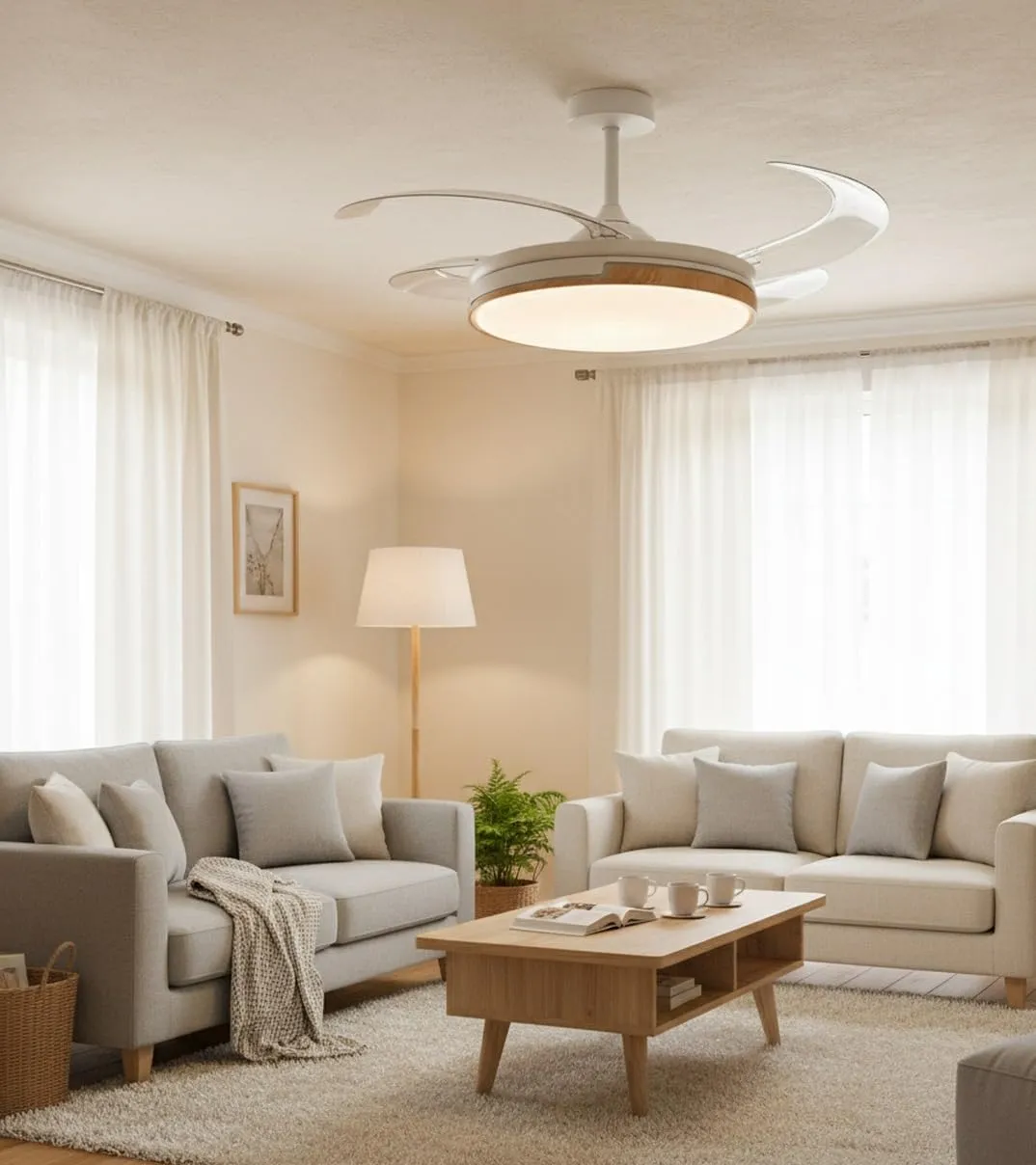 Bel Air Home Ventilatore da Soffitto Robin con Luce LED 36W, Motore DC, Pale Pieghevoli, Bianco - immagine 8