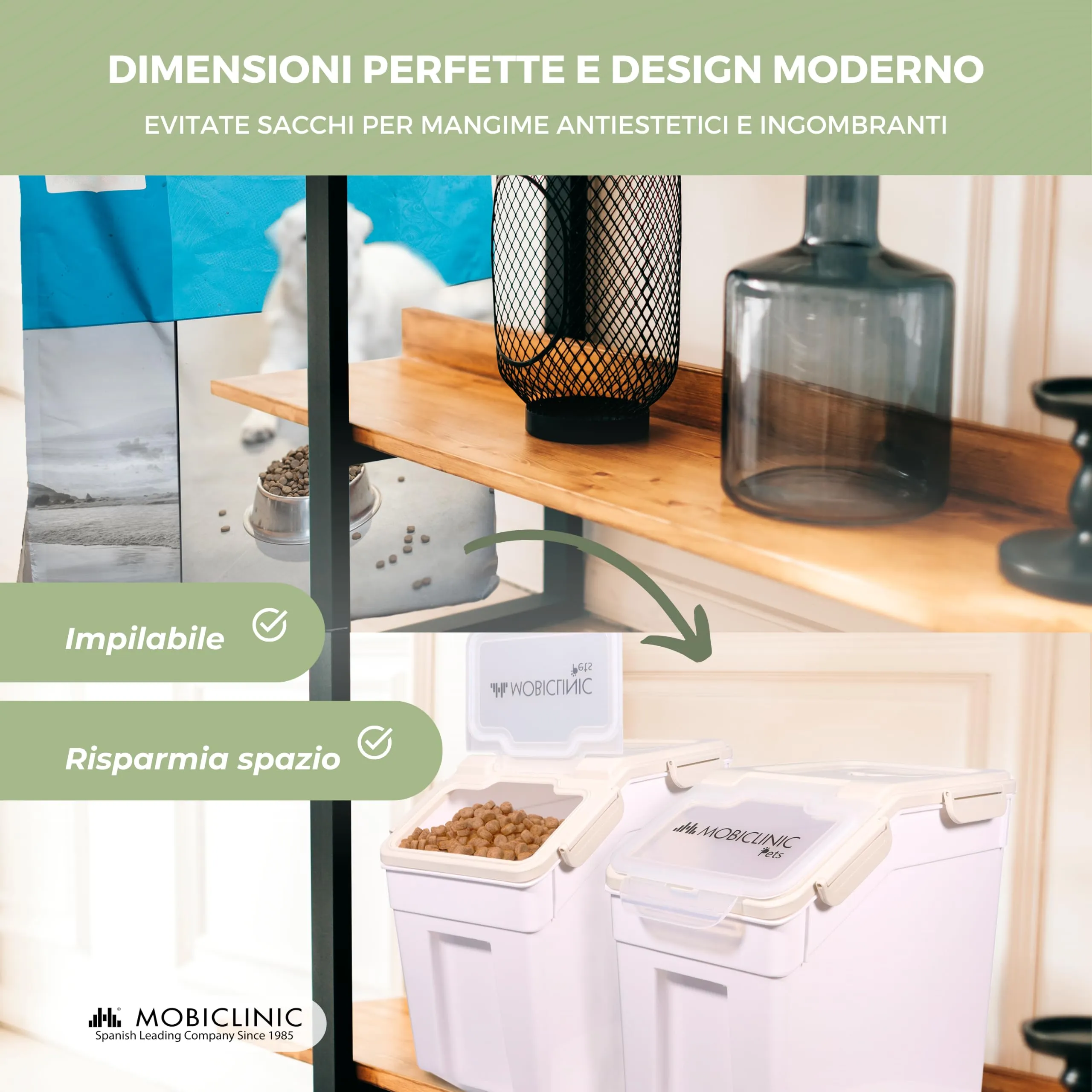 Mobiclinic Feedpet Contenitore Crocchette per Animali Domestici, 20L / 8Kg, 23x25.5x36.5cm, con Ruote, Paletta e Misurino - immagine 4