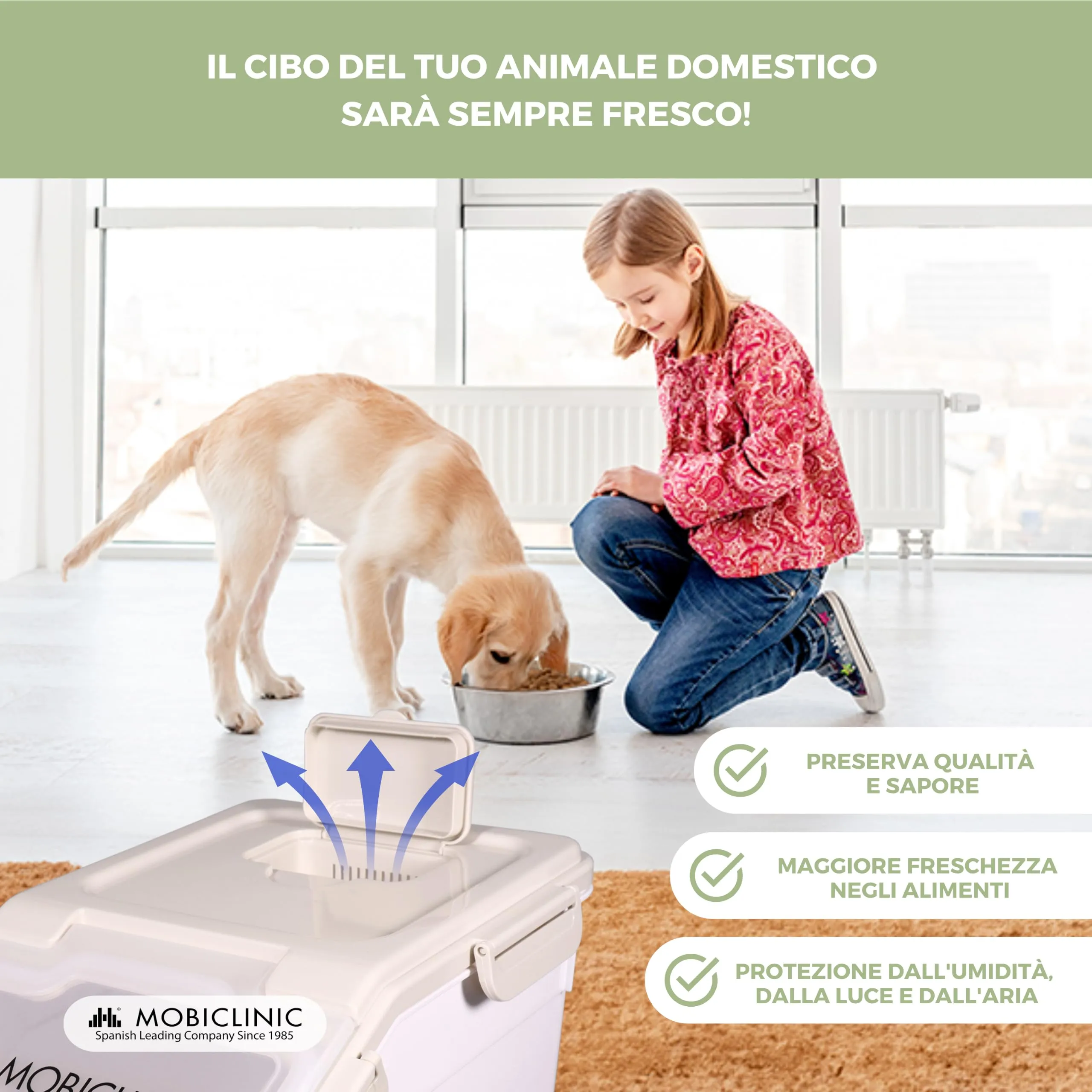 Mobiclinic Feedpet Contenitore Crocchette per Animali Domestici, 20L / 8Kg, 23x25.5x36.5cm, con Ruote, Paletta e Misurino - immagine 6