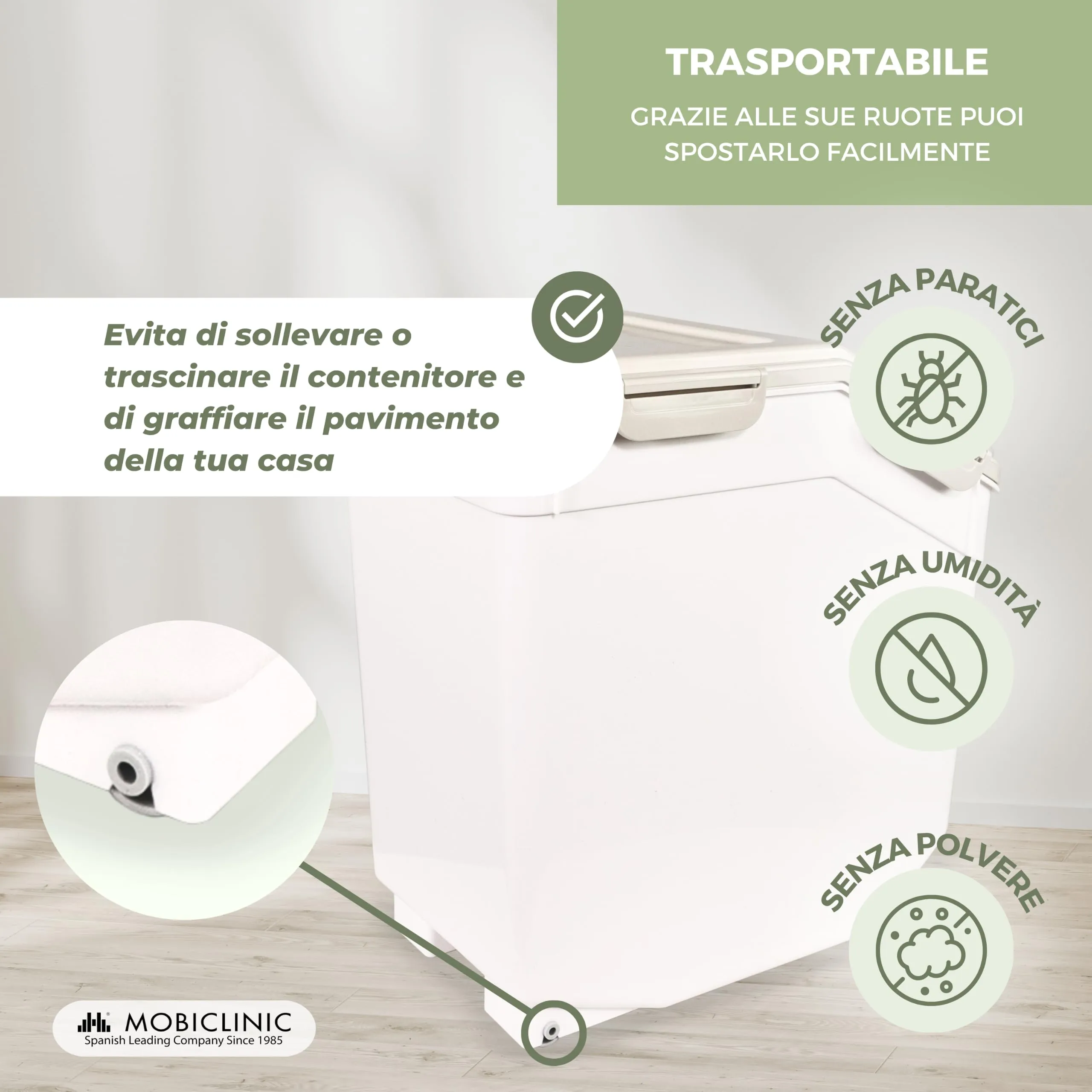 Mobiclinic Feedpet Contenitore Crocchette per Animali Domestici, 20L / 8Kg, 23x25.5x36.5cm, con Ruote, Paletta e Misurino - immagine 7