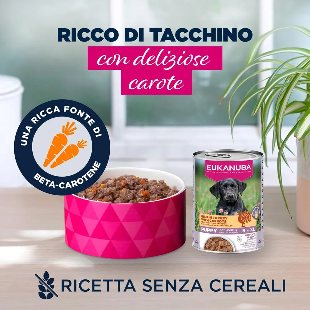 Eukanuba Cibo Umido Cucciolo con Tacchino e Carote, 6 x 400 g - immagine 2