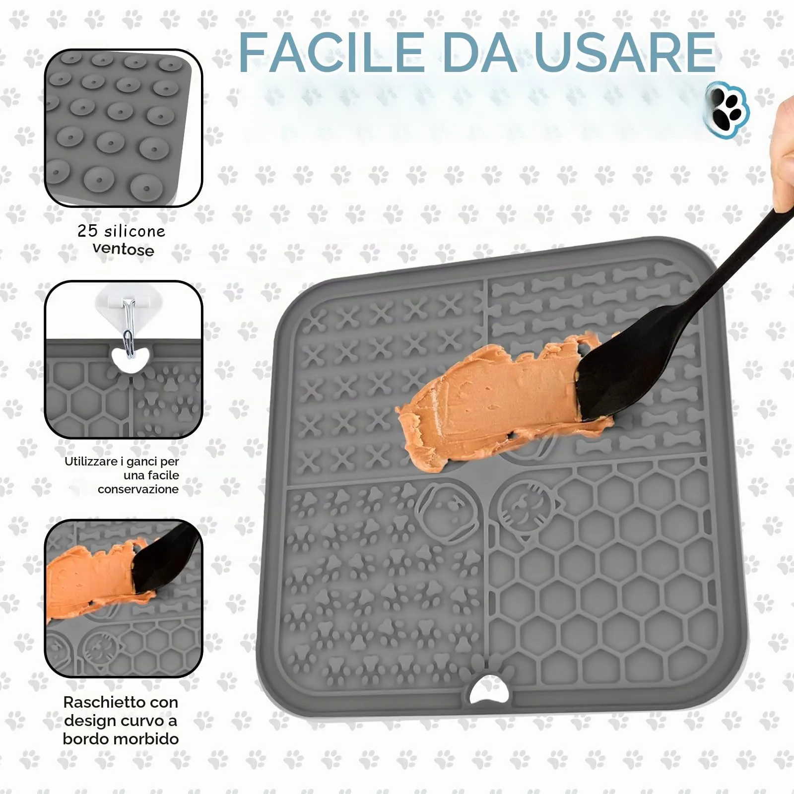 DEPAR Tappetino da Leccare per Cani, 2 Pezzi con Spatola in Silicone e Ventose, 20x20 cm, Blu - immagine 3