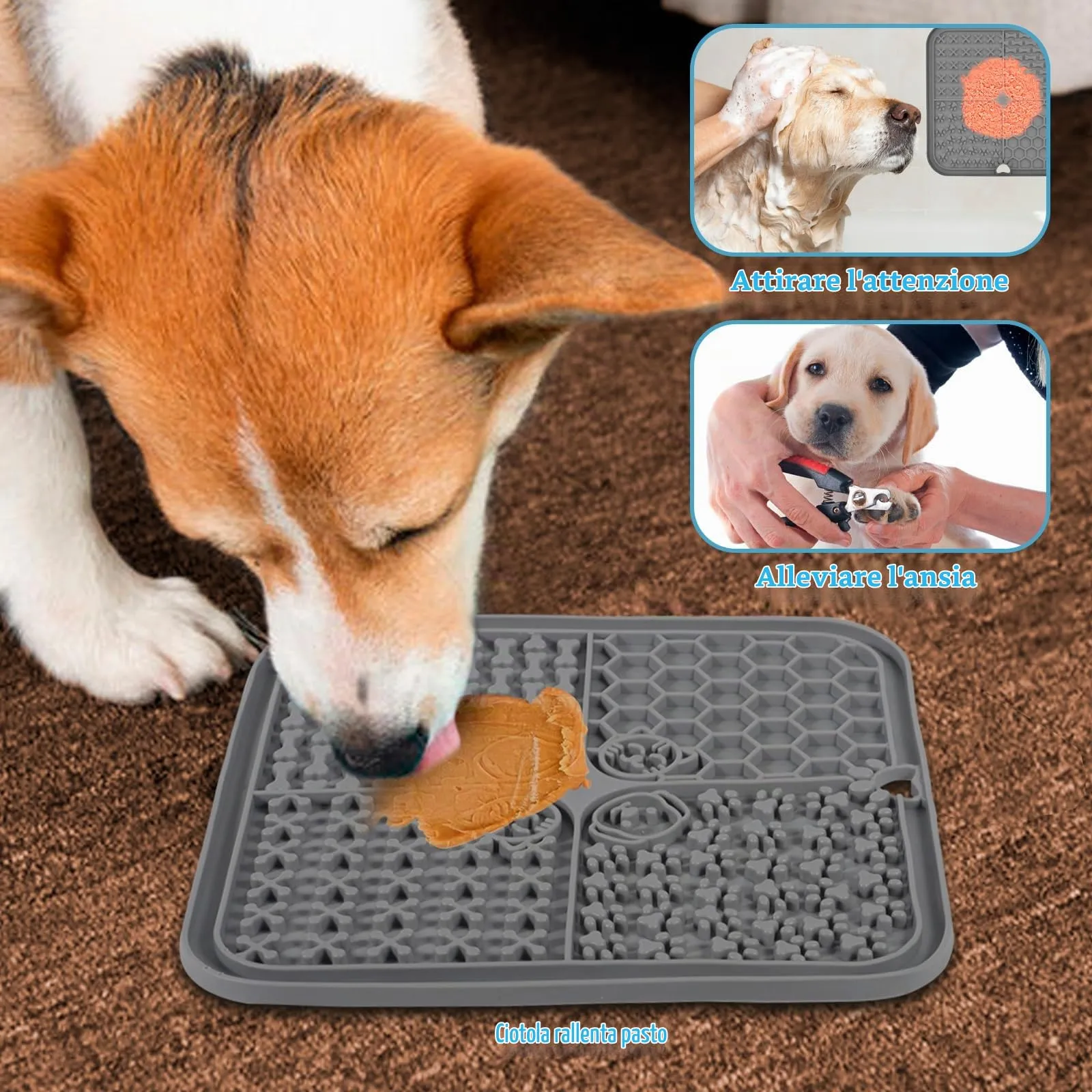 DEPAR Tappetino da Leccare per Cani, 2 Pezzi con Spatola in Silicone e Ventose, 20x20 cm, Blu - immagine 4