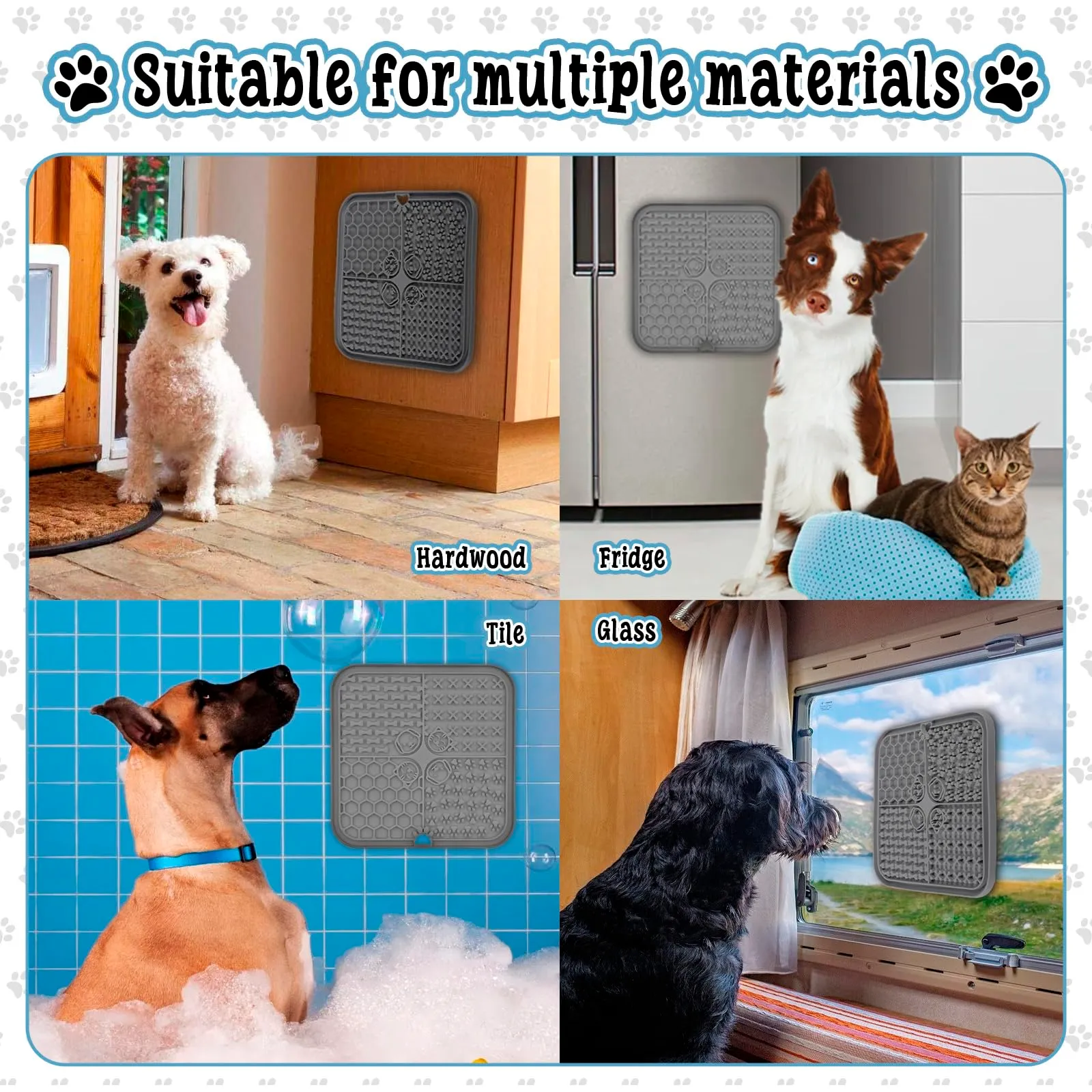 DEPAR Tappetino da Leccare per Cani, 2 Pezzi con Spatola in Silicone e Ventose, 20x20 cm, Blu - immagine 5