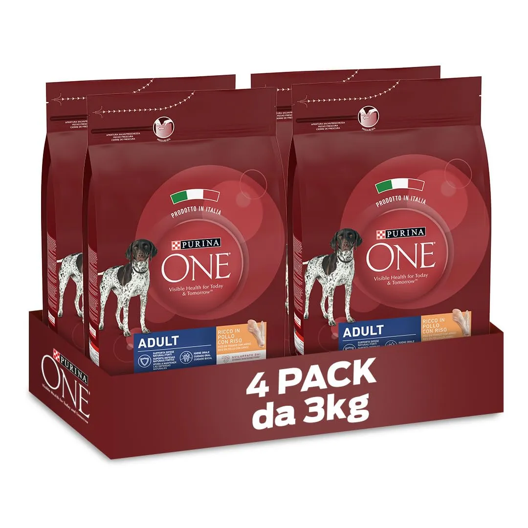 Purina ONE Crocchette per Cani Adulti con Pollo e Riso, 4 x 3kg - immagine 1
