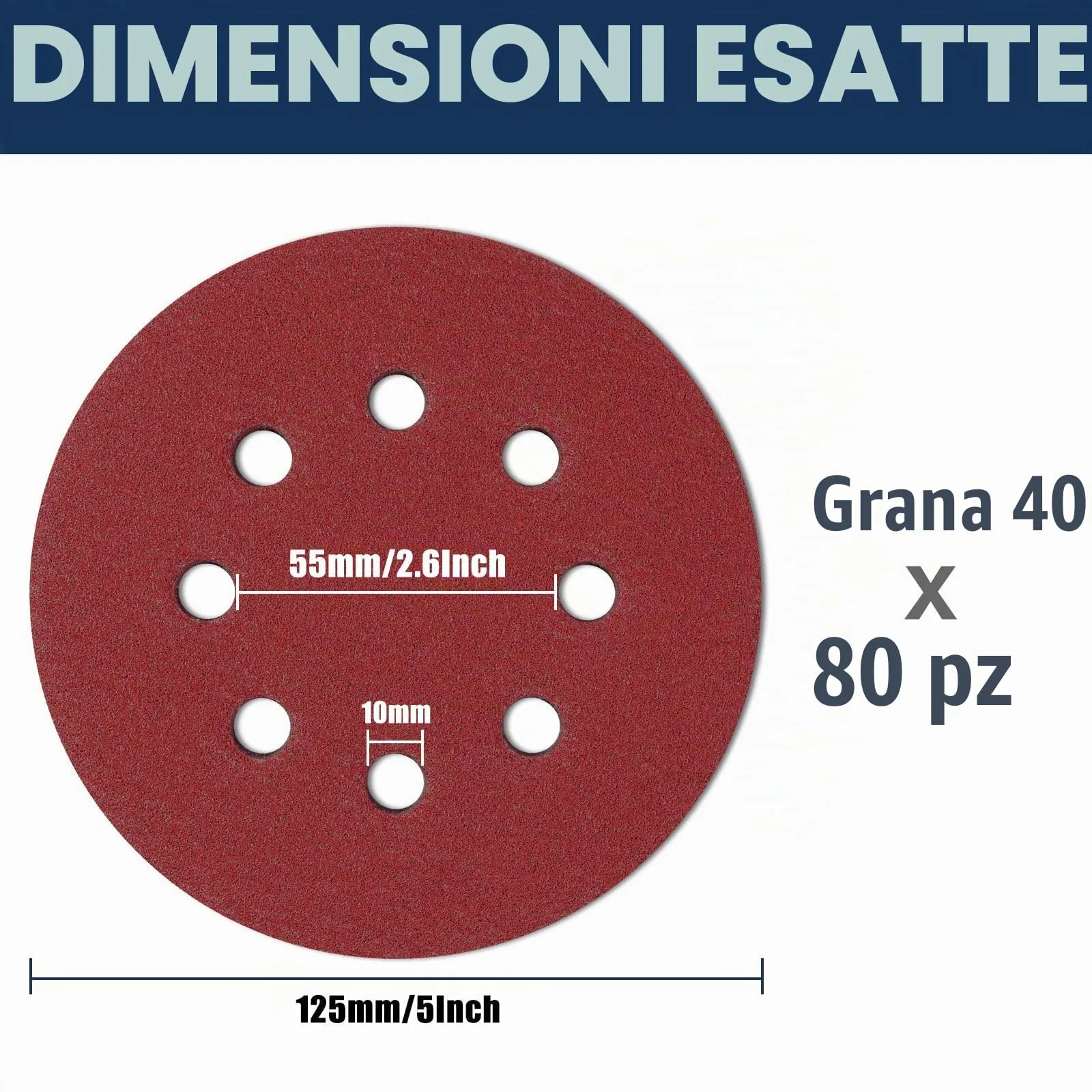 Sinand Dischi Abrasivi 125 mm, 8 Fori, Grana 40, 80 Pezzi - immagine 2