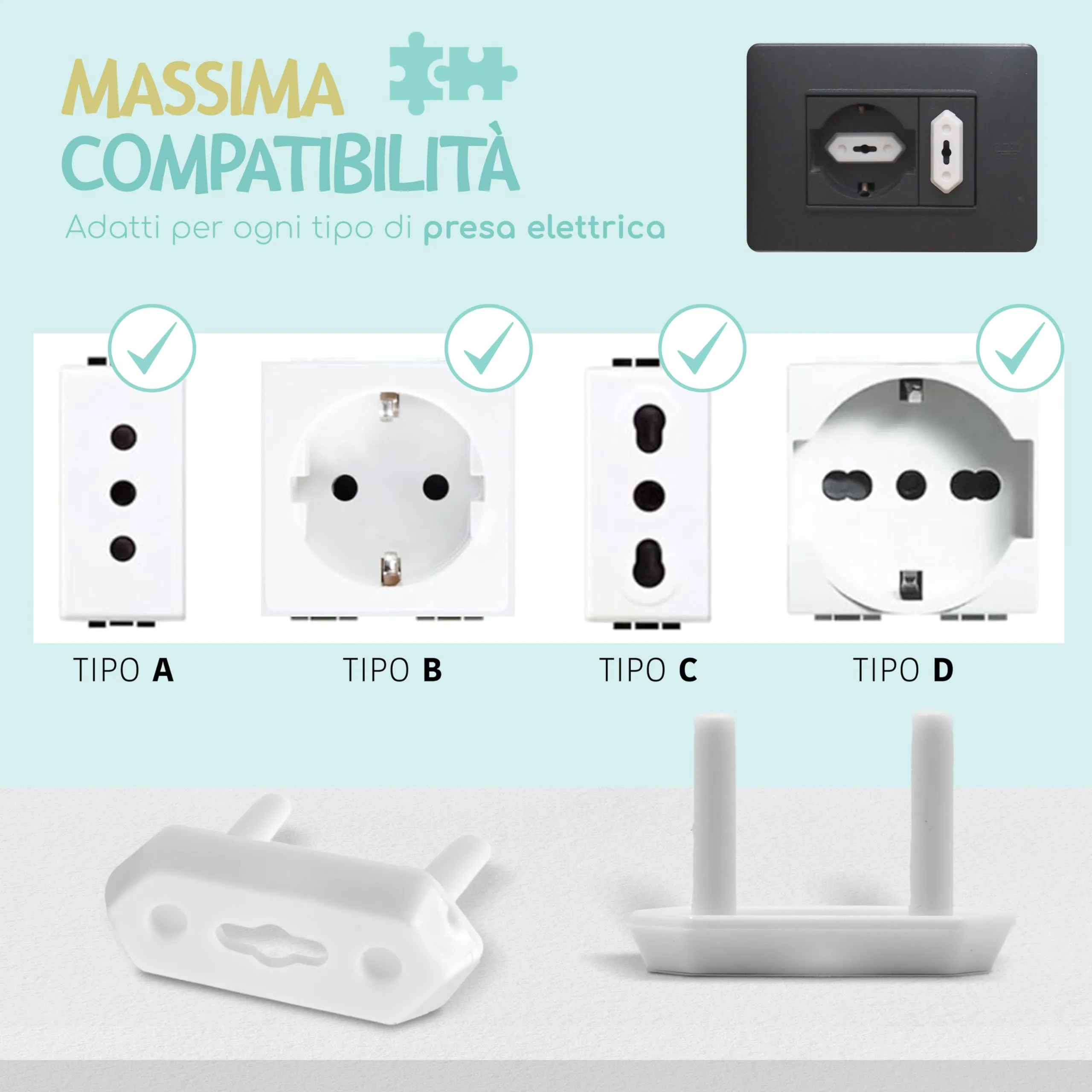 MiniHugs Set 20 Copriprese Universali per Bambini con 2 Chiavi - immagine 2