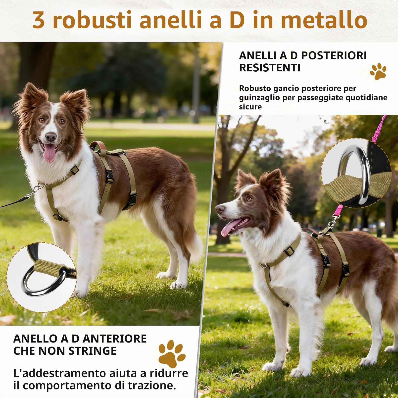 Ledeak Pettorina Antifuga Regolabile per Cani Taglia Media e Grande con Maniglia, Cachi, M - immagine 7