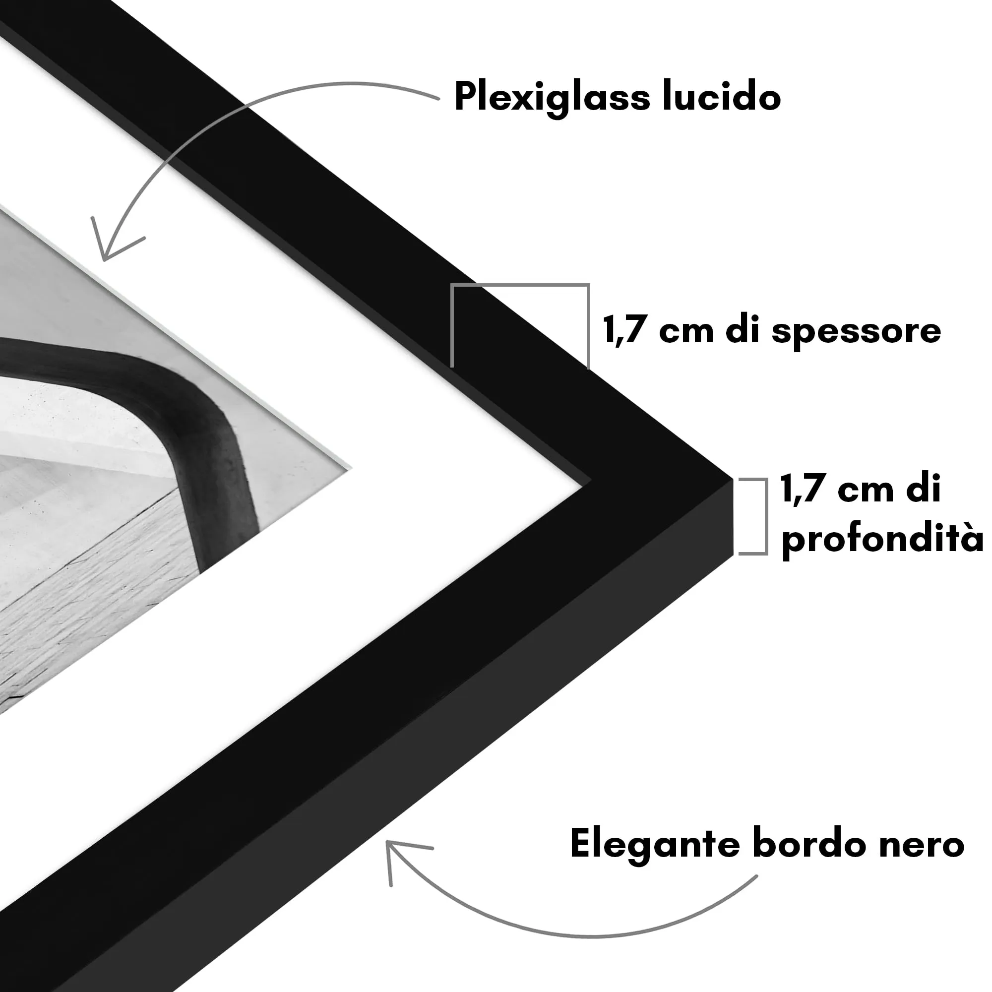 Americanflat Cornice Nera 60x60 cm con Passepartout 50x50 cm - immagine 3
