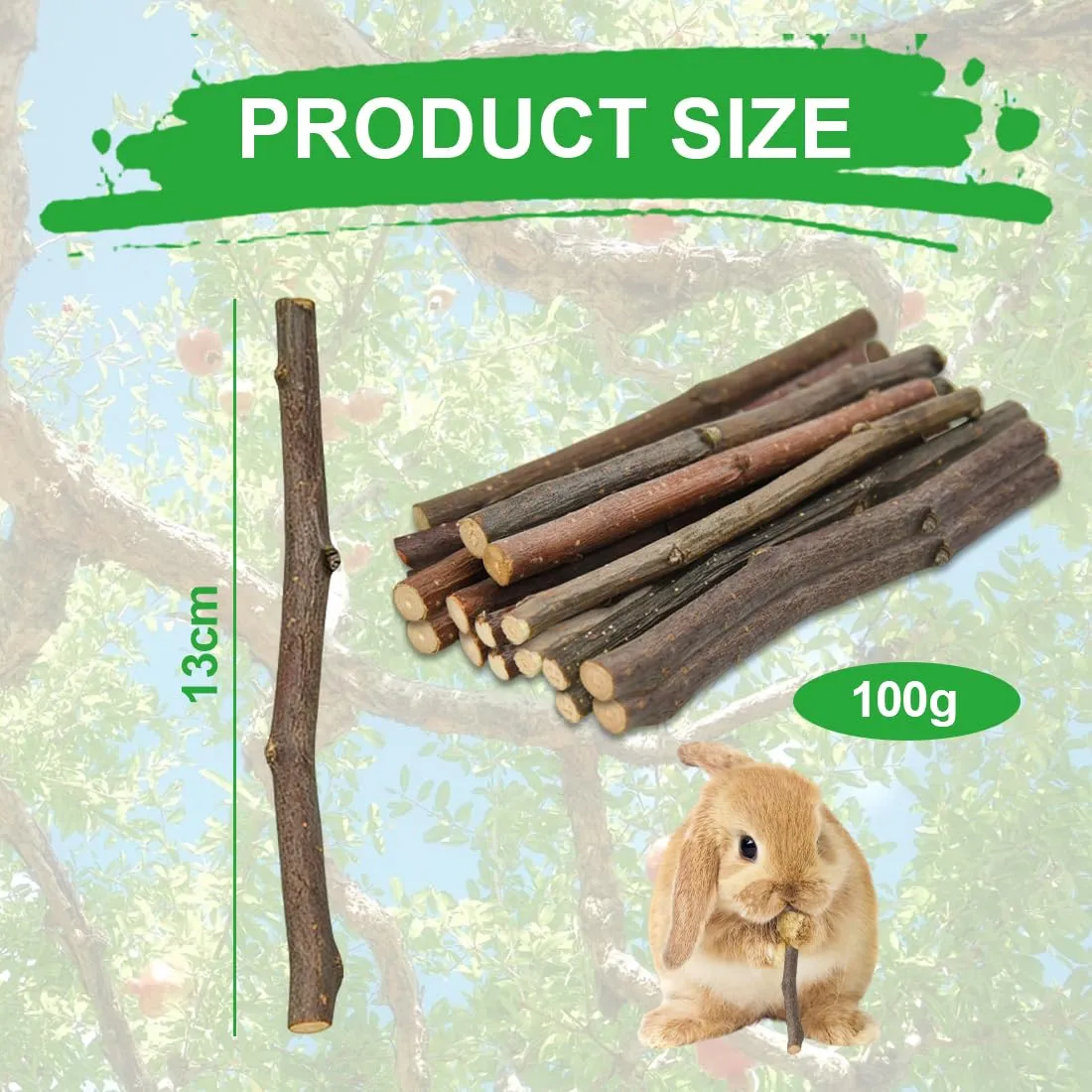 HYRKOTW Bastoncini di Legno di Mela Naturale per Cincillà, Criceto e Porcellino d'India, 100g - immagine 2