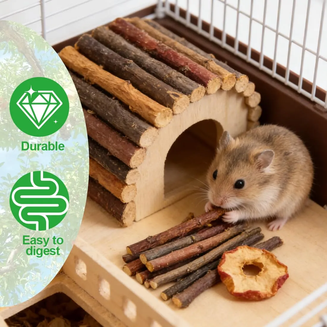 HYRKOTW Bastoncini di Legno di Mela Naturale per Cincillà, Criceto e Porcellino d'India, 100g - immagine 4