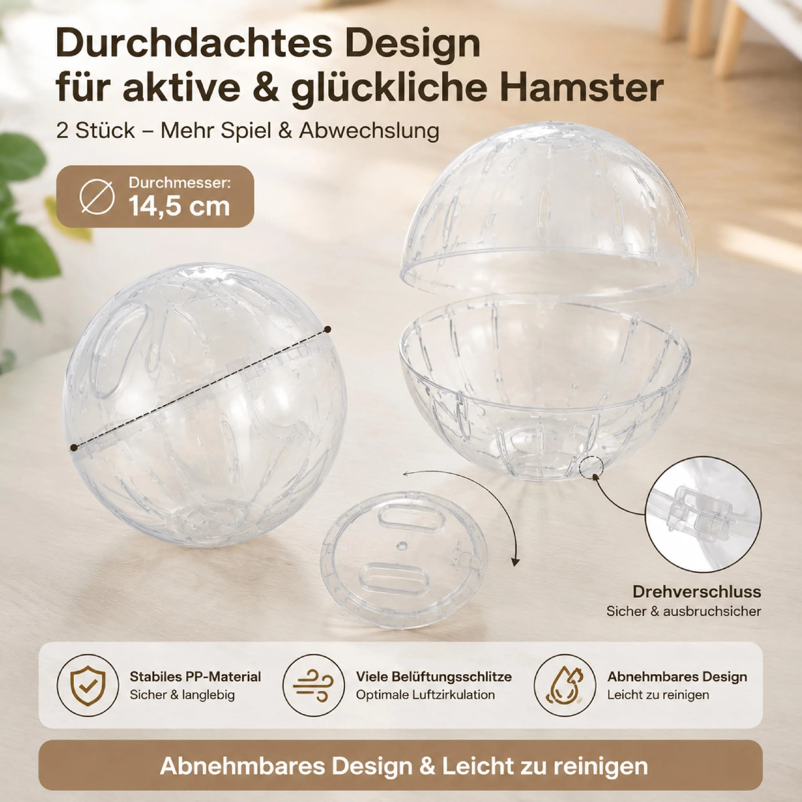 Esshogo Palla da Corsa Trasparente per Criceti e Topi, Plastica, Diametro 14,5 cm - immagine 2