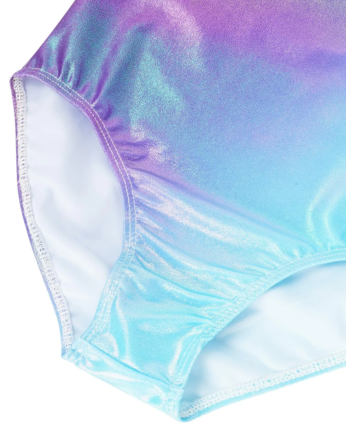 Gogokids Set da Ginnastica 3 Pezzi per Ragazze Body senza Maniche, Pantaloncini e Fascia, Colori Sfumati, 110 (5-6Y) - immagine 4