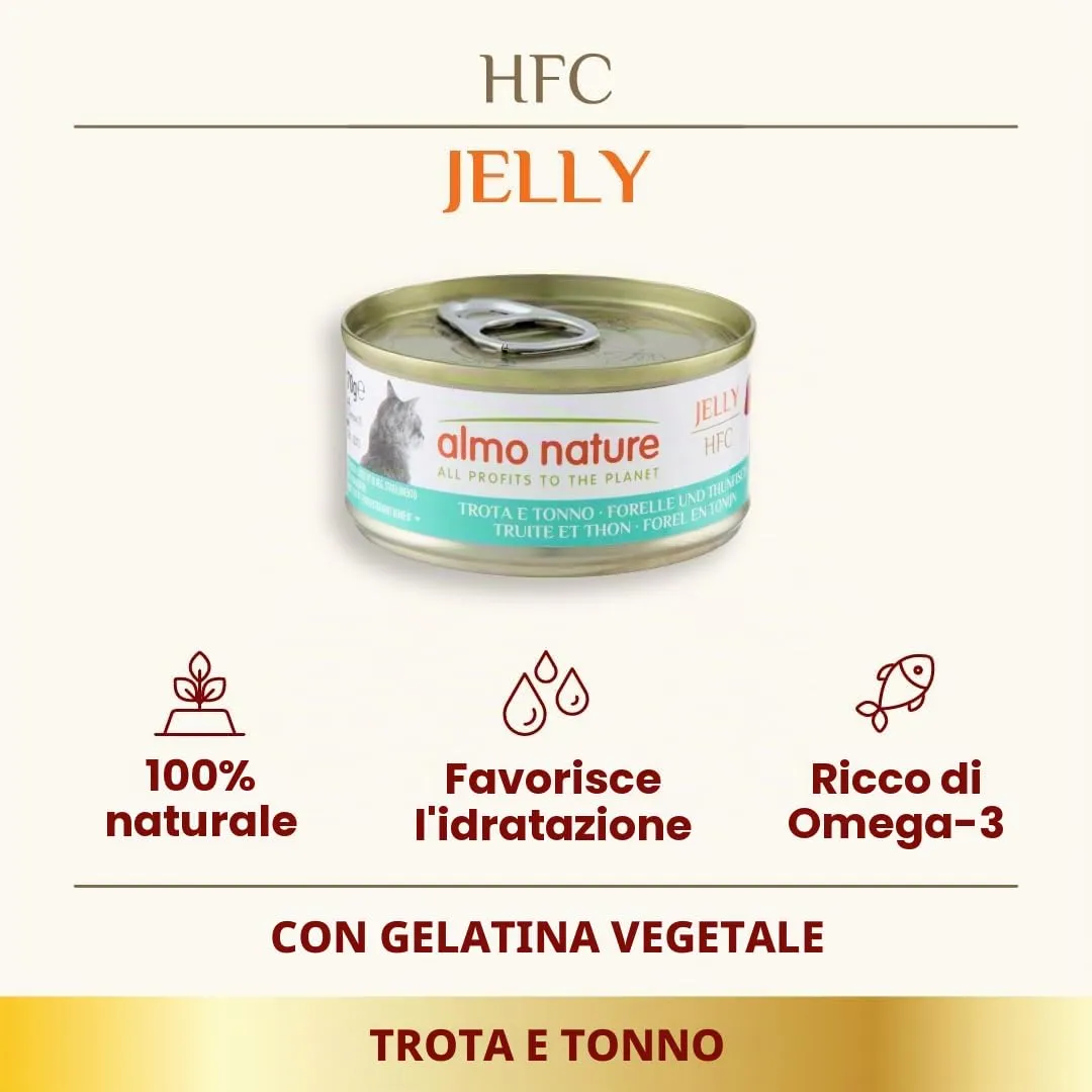 Almo Nature HFC Jelly Alimento Umido per Gatti Adulti Trota e Tonno 70g (Confezione da 24) - immagine 2