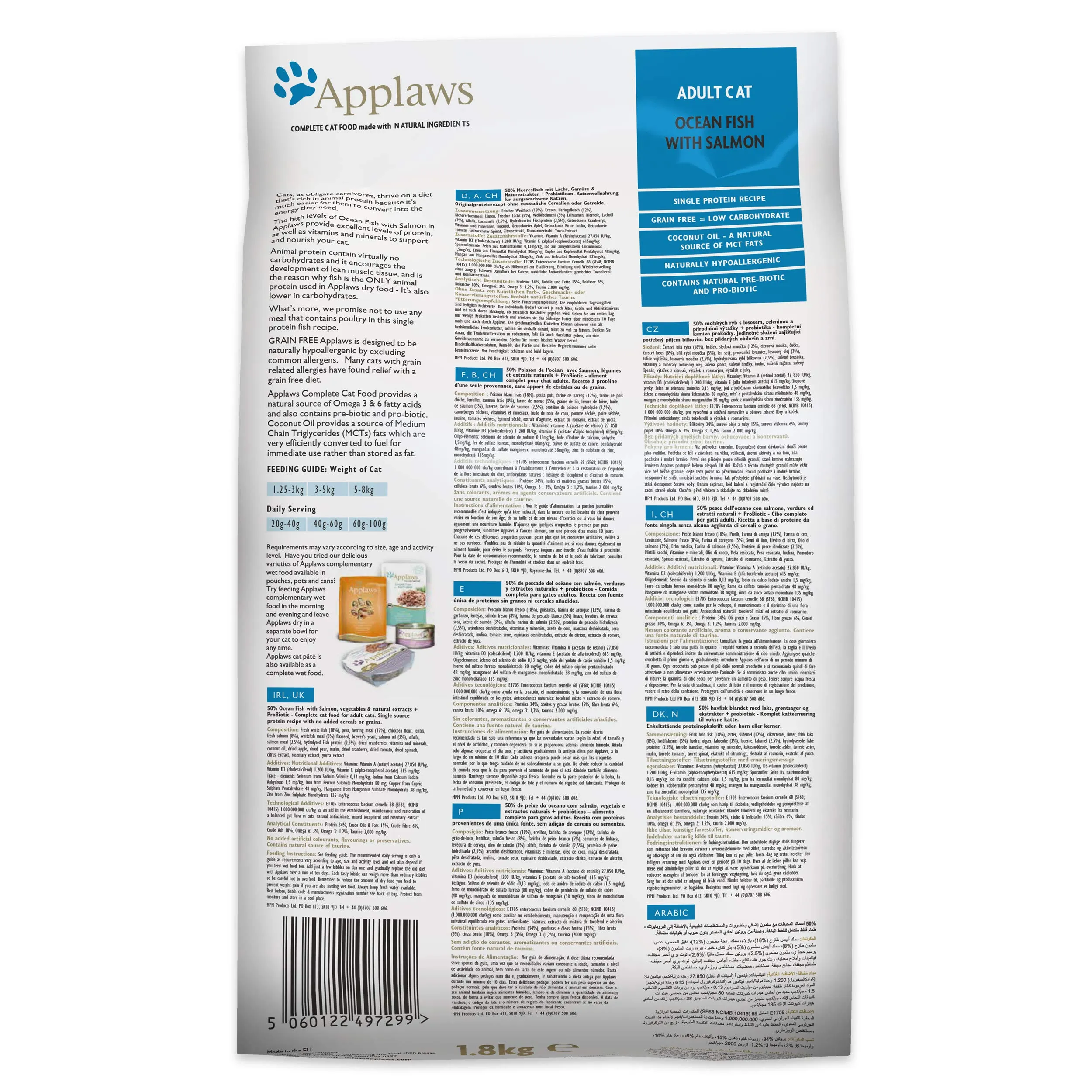 Applaws Alimenti completi per gatti adulti, senza cereali, pesce dell'oceano con salmone, 1.8 kg - immagine 5