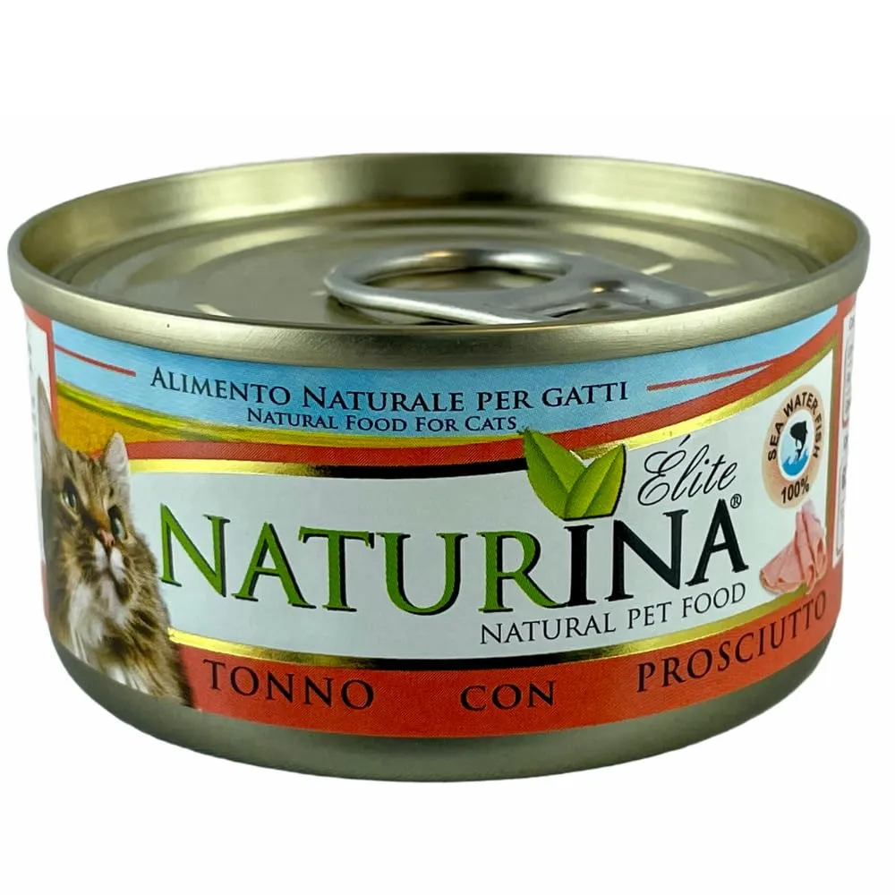 Naturina Elite Umido per Gatti Tonno con Prosciutto, 24 Lattine da 70g - immagine 1