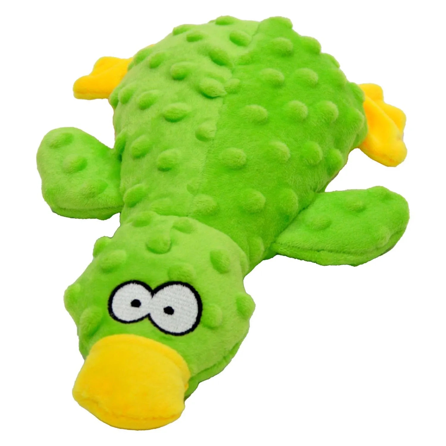 JACK AND VANILLA Giocattolo di peluche a forma di anatra con squittio per cani piccoli e medi, Bubble Plush, 25 cm, Verde - immagine 2