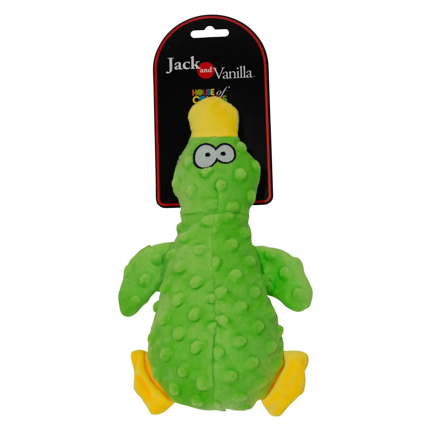 JACK AND VANILLA Giocattolo di peluche a forma di anatra con squittio per cani piccoli e medi, Bubble Plush, 25 cm, Verde - immagine 4