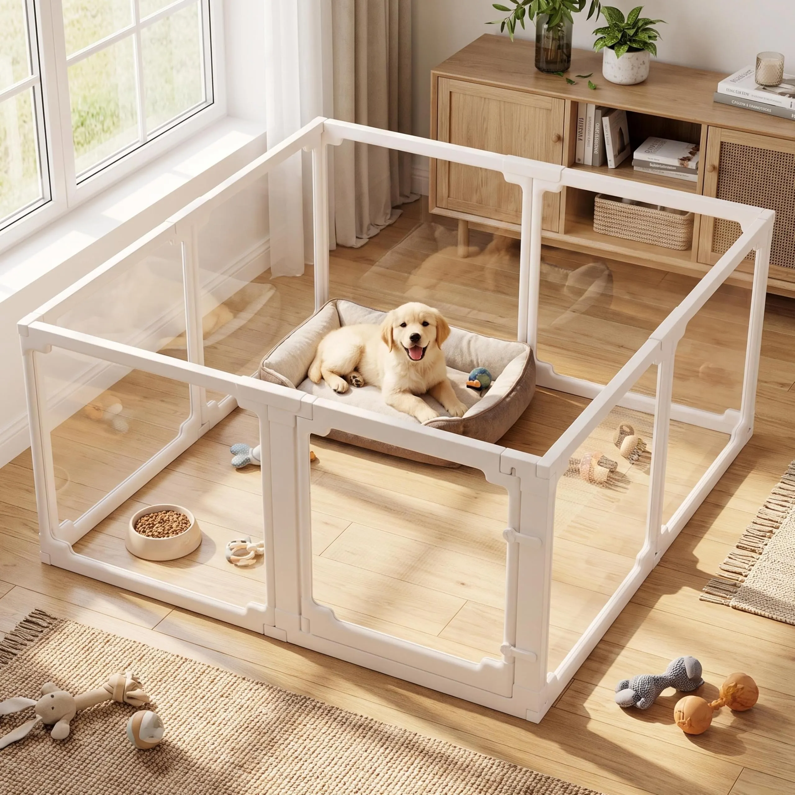 MAMIZO Recinto per Cani in Acrilico, 125 x 120 x 60 cm, Bianco - immagine 1