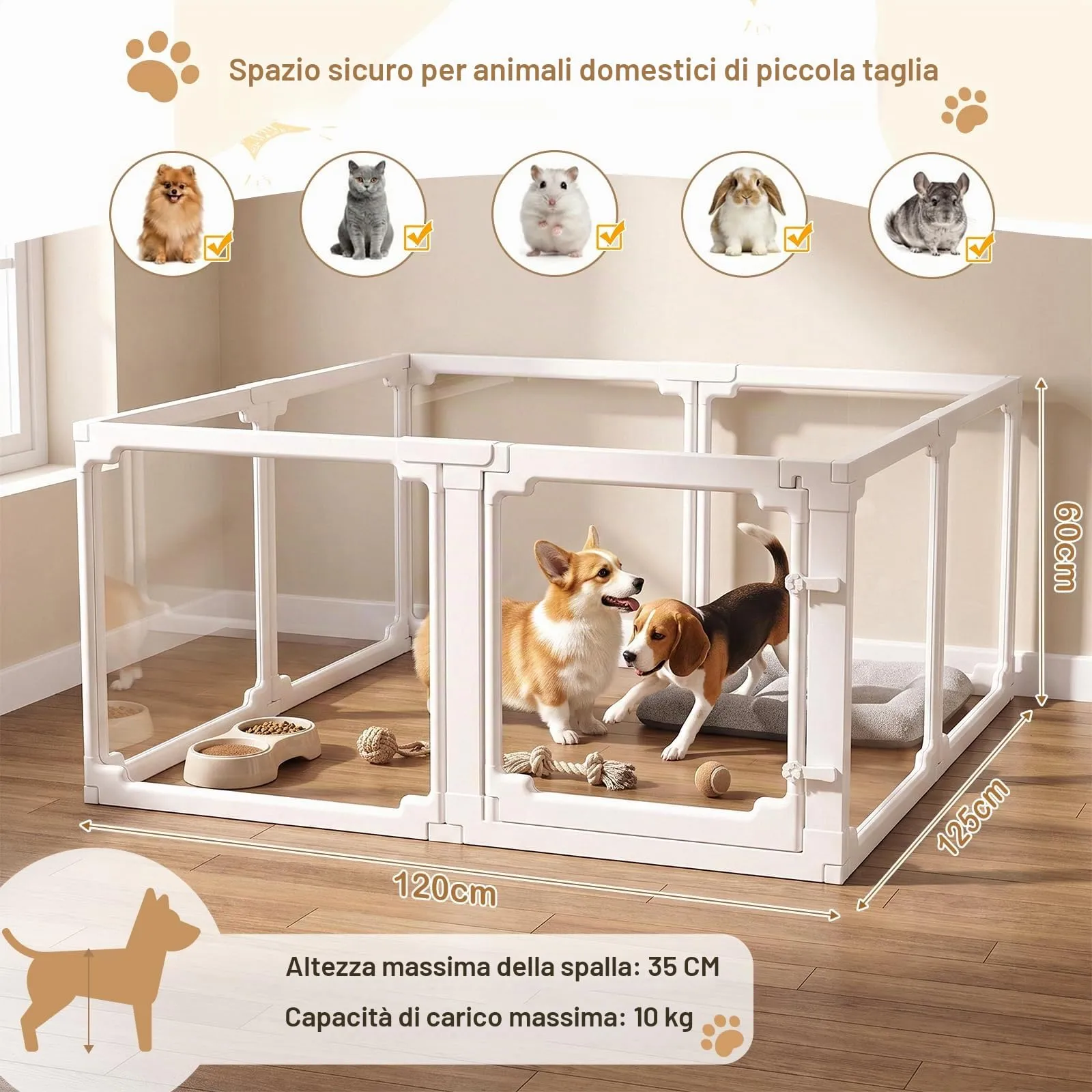 MAMIZO Recinto per Cani in Acrilico, 125 x 120 x 60 cm, Bianco - immagine 2