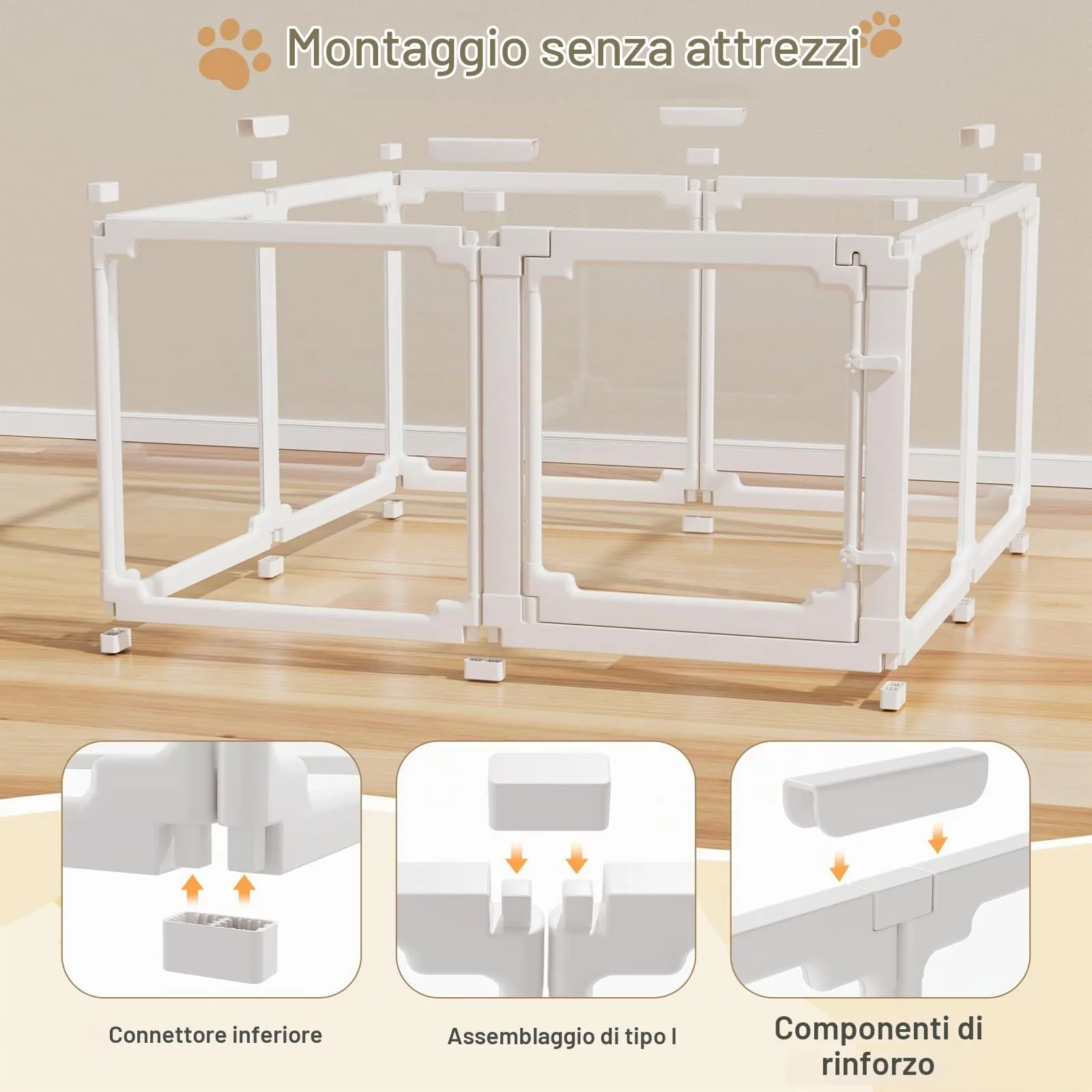MAMIZO Recinto per Cani in Acrilico, 125 x 120 x 60 cm, Bianco - immagine 3