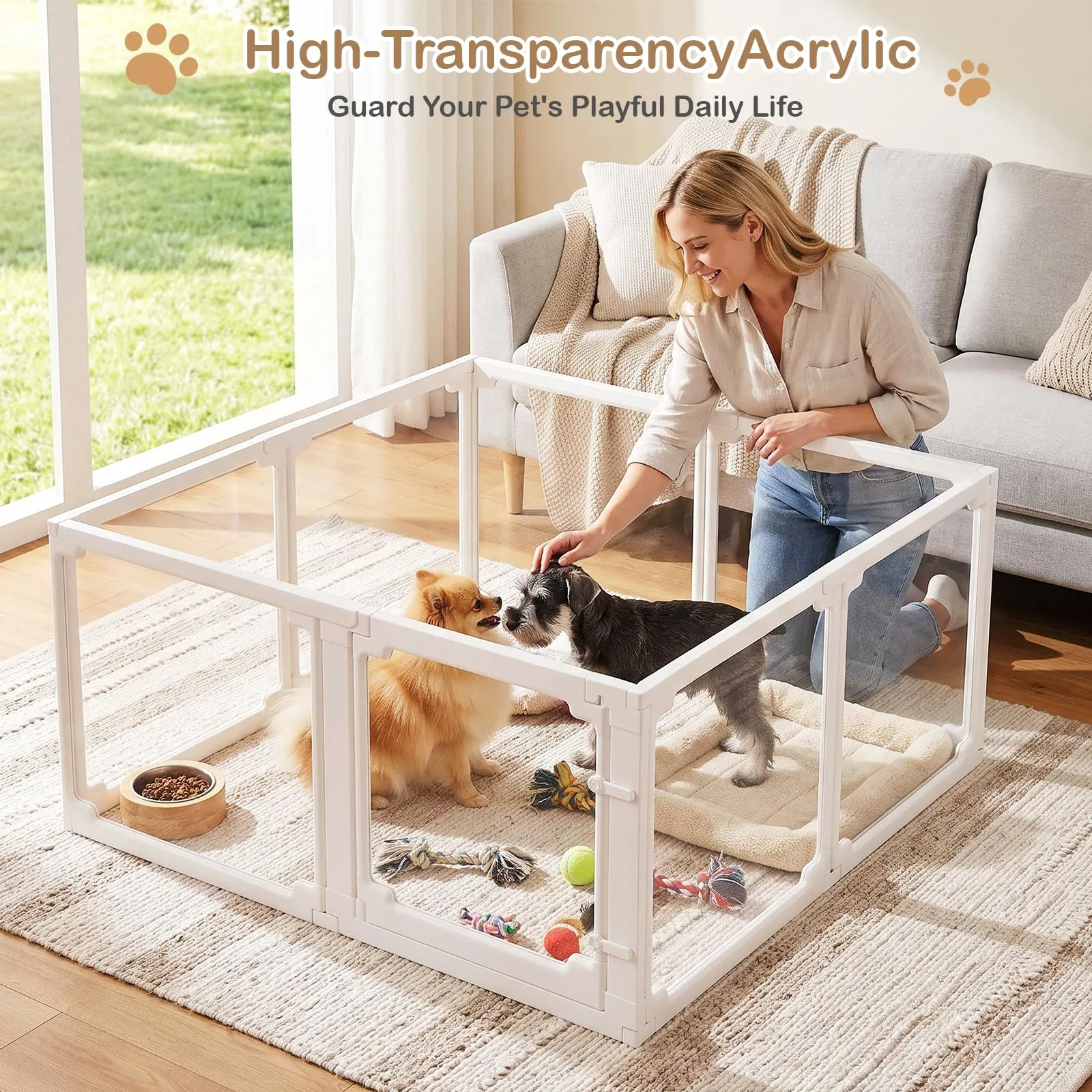 MAMIZO Recinto per Cani in Acrilico, 125 x 120 x 60 cm, Bianco - immagine 5