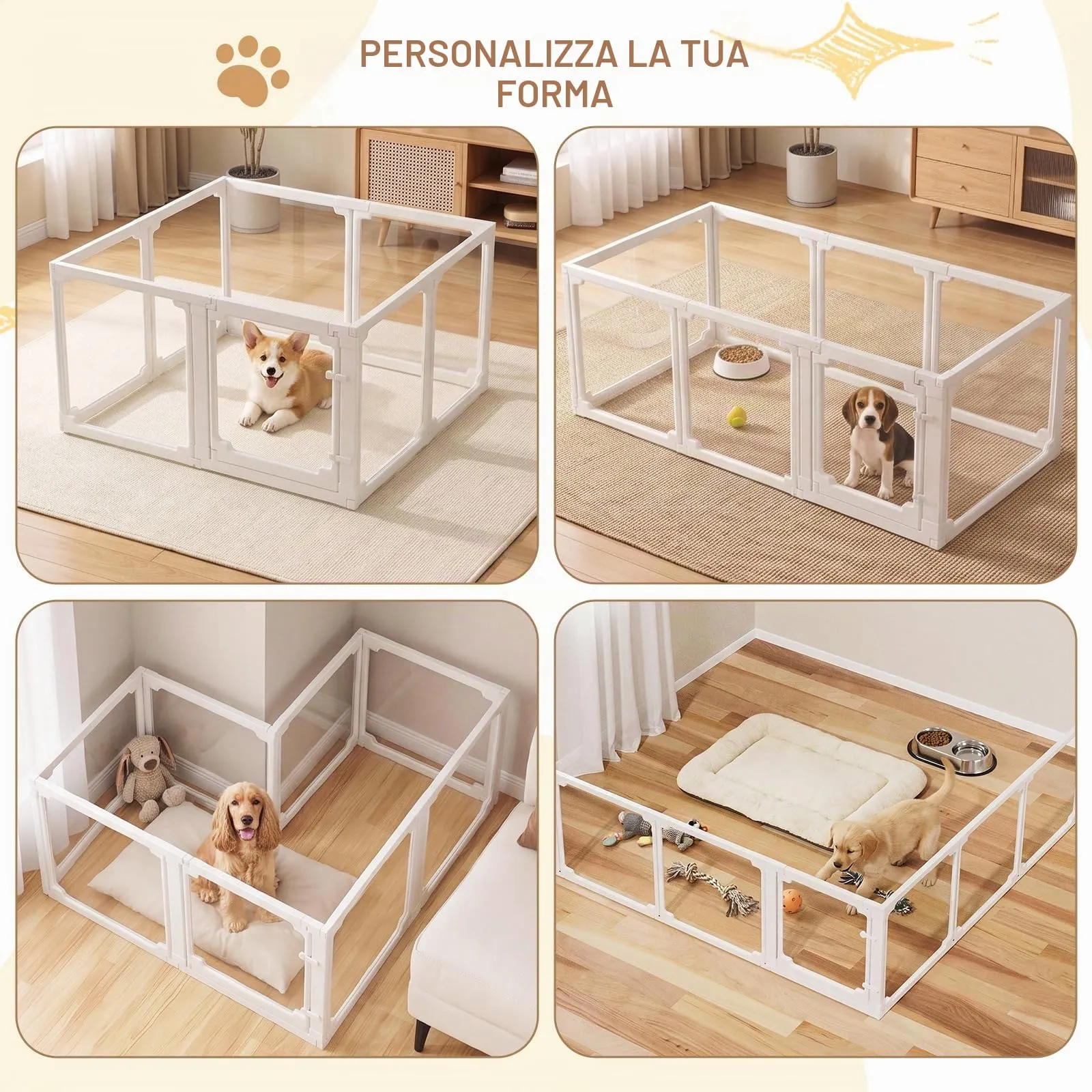 MAMIZO Recinto per Cani in Acrilico, 125 x 120 x 60 cm, Bianco - immagine 9
