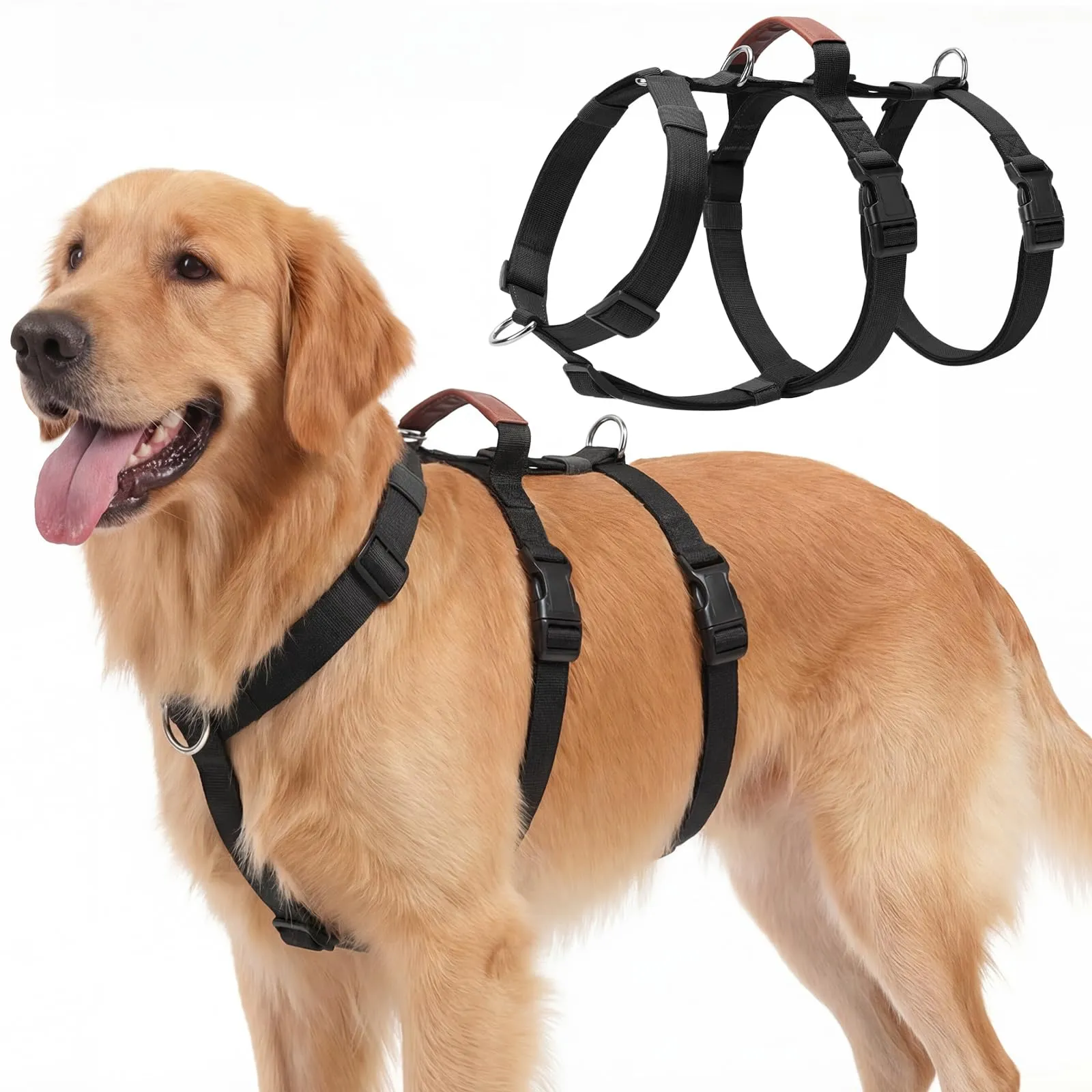 Ledeak Pettorina Antifuga e Anti Tiro per Cani Taglia Media e Grande, Regolabile con Maniglia, Nero, XL - immagine 1