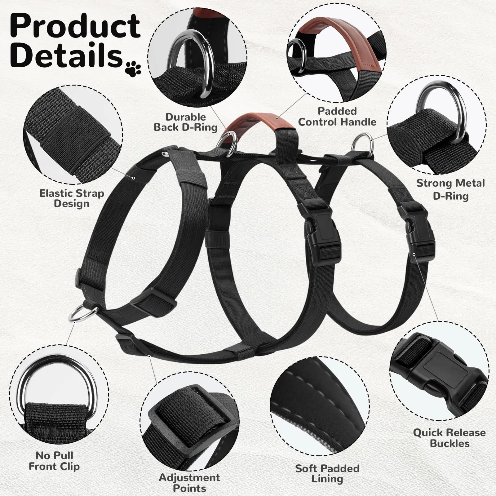 Ledeak Pettorina Antifuga e Anti Tiro per Cani Taglia Media e Grande, Regolabile con Maniglia, Nero, XL - immagine 2