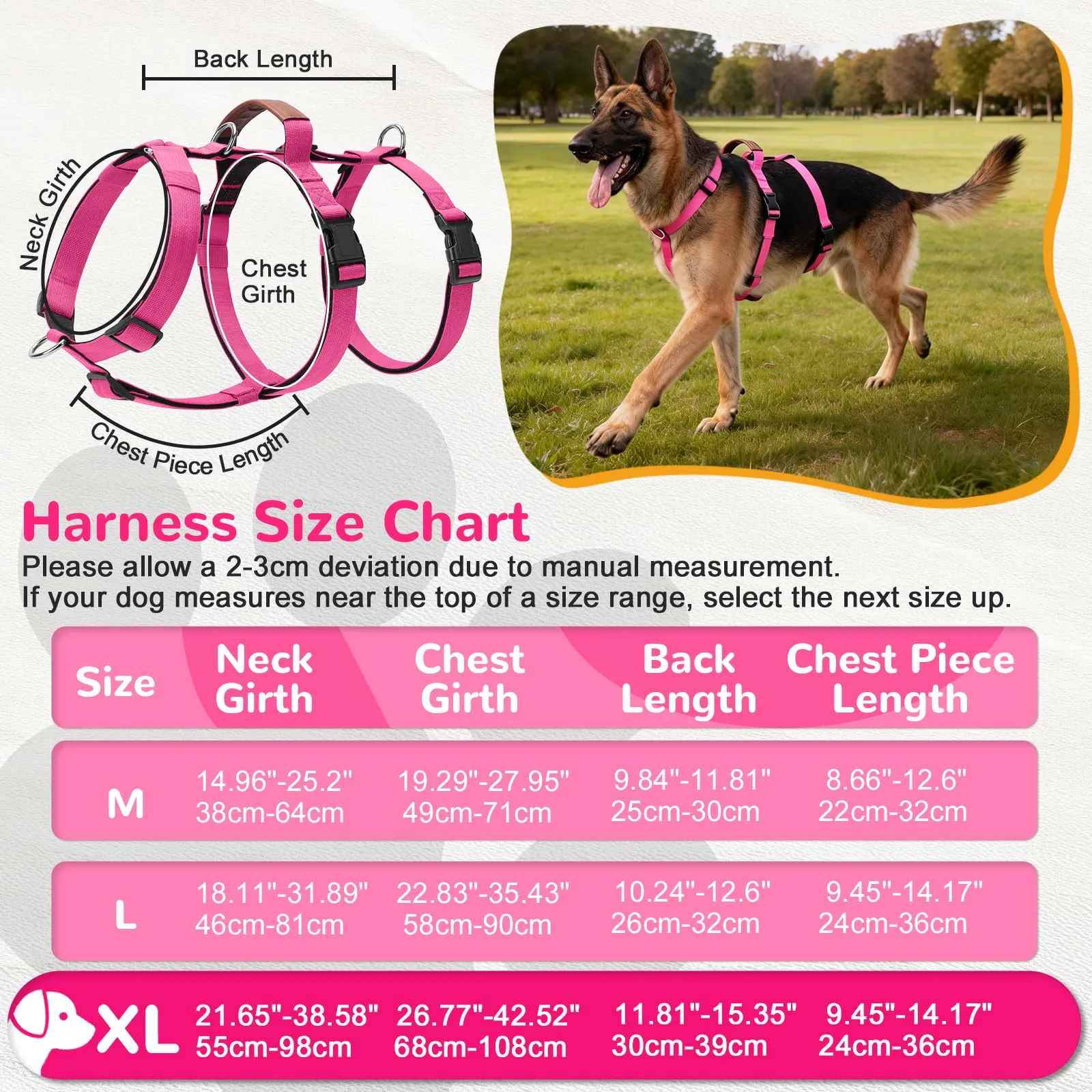 Ledeak Pettorina Cane Antifuga e Anti Tiro Regolabile con Maniglia, Taglia Media Grande, Rosso Rosa, XL - immagine 4