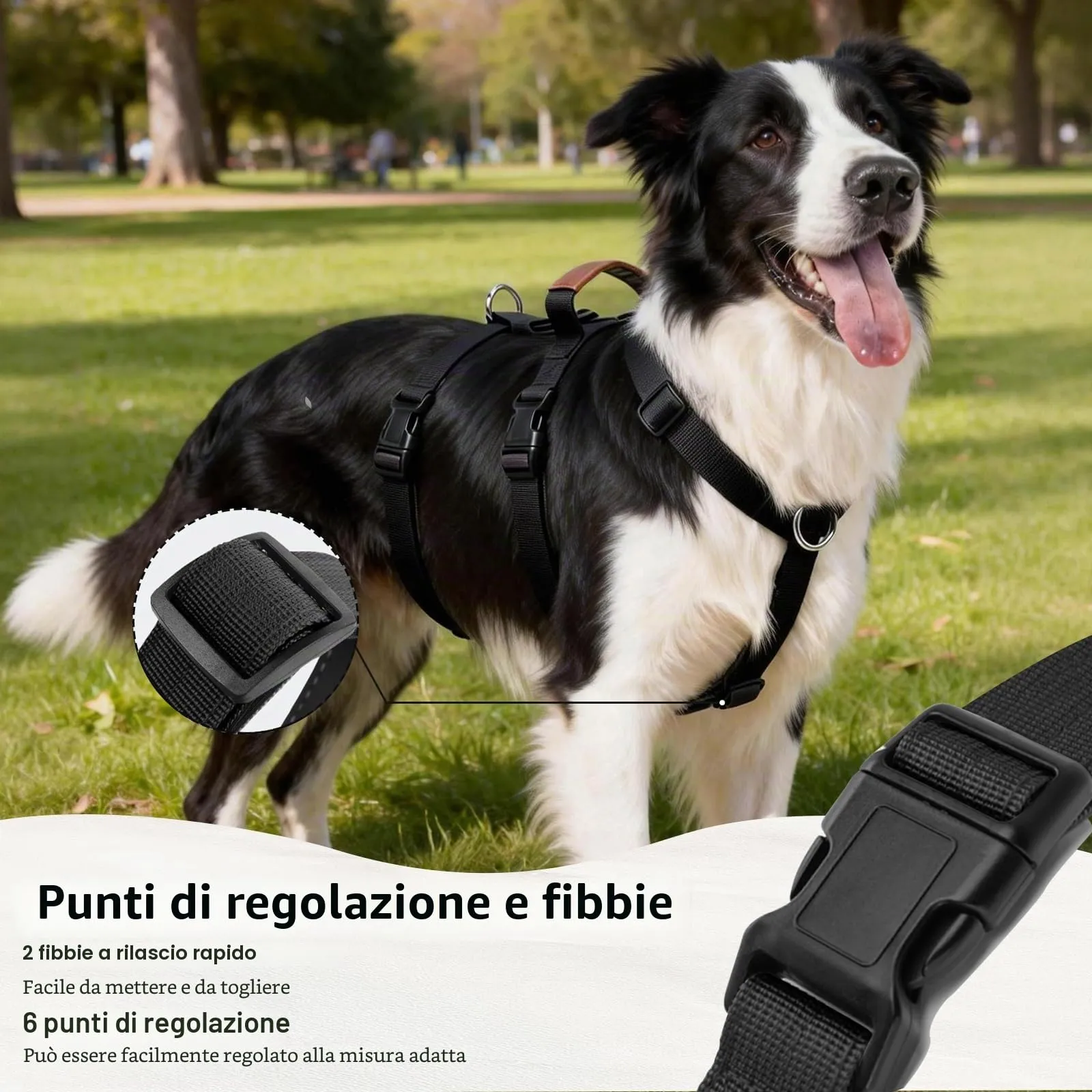 Ledeak Pettorina Antifuga Regolabile con Maniglia per Cani Taglia Media e Grande, Nero, M - immagine 5