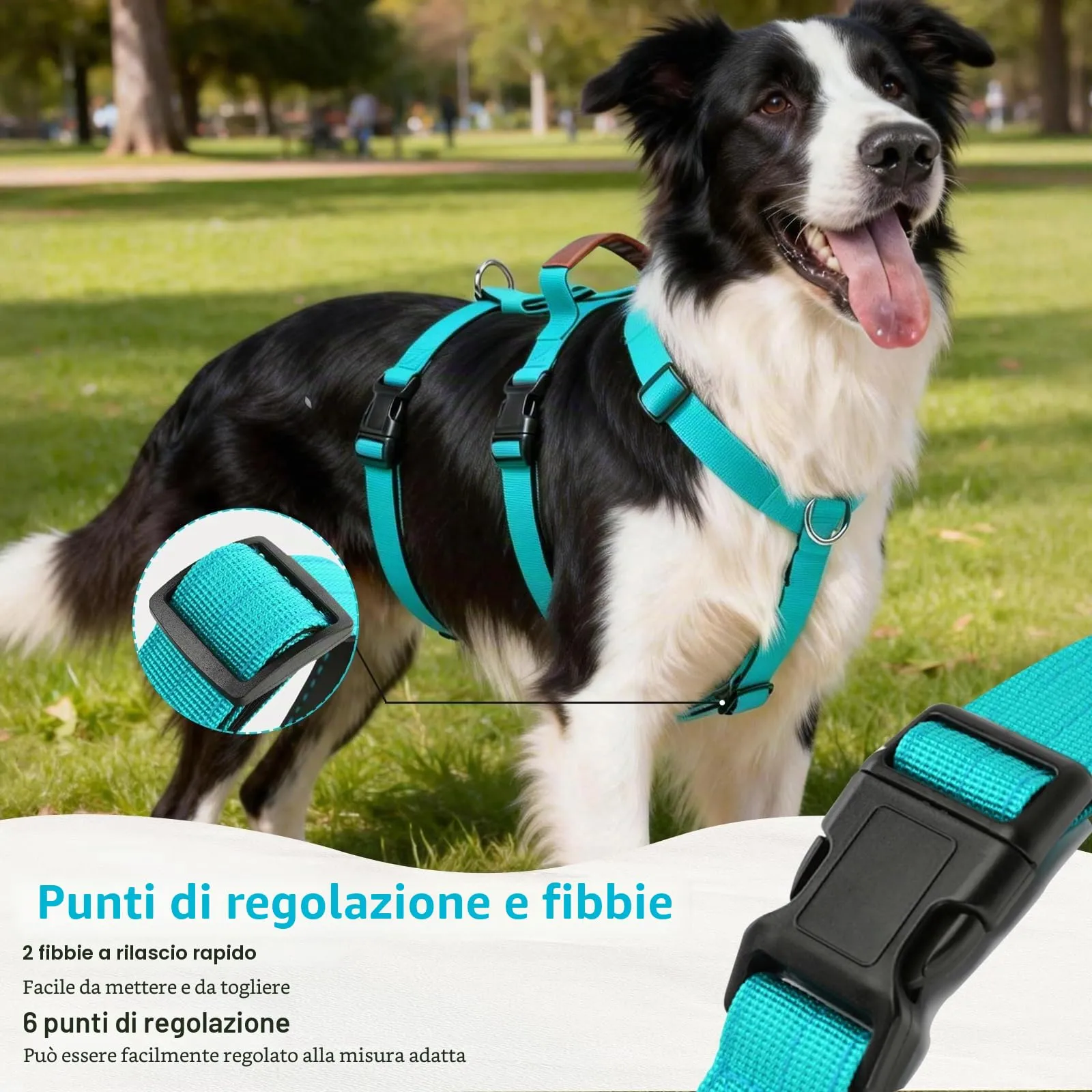 Ledeak Pettorina Antifuga e Anti Tiro per Cani Taglia Media e Grande, Imbracatura Traspirante con Maniglia, Turchese, M - immagine 5
