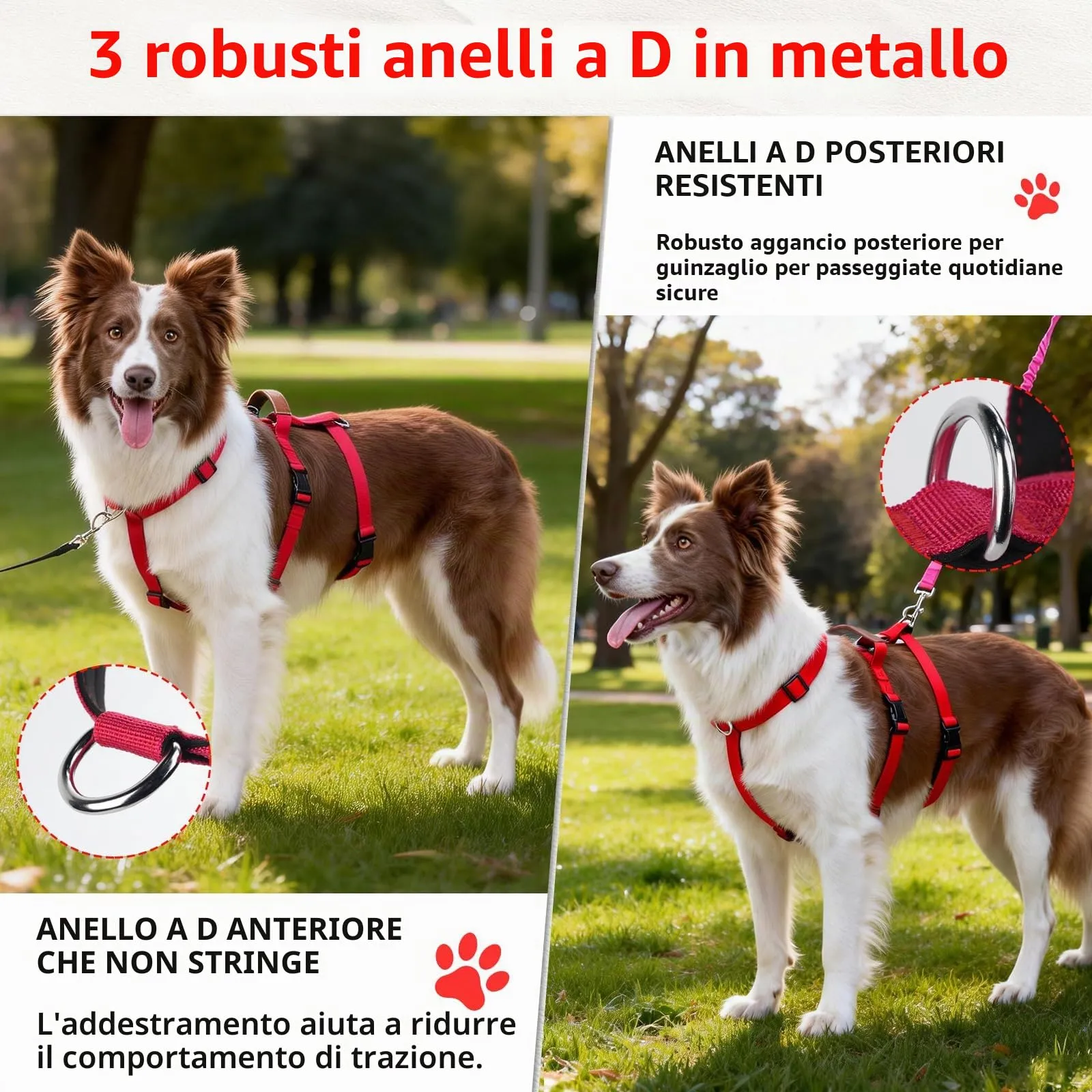 Ledeak Pettorina Antifuga e Anti Tiro per Cani Taglia Media e Grande con Maniglia, Rosso, L - immagine 7