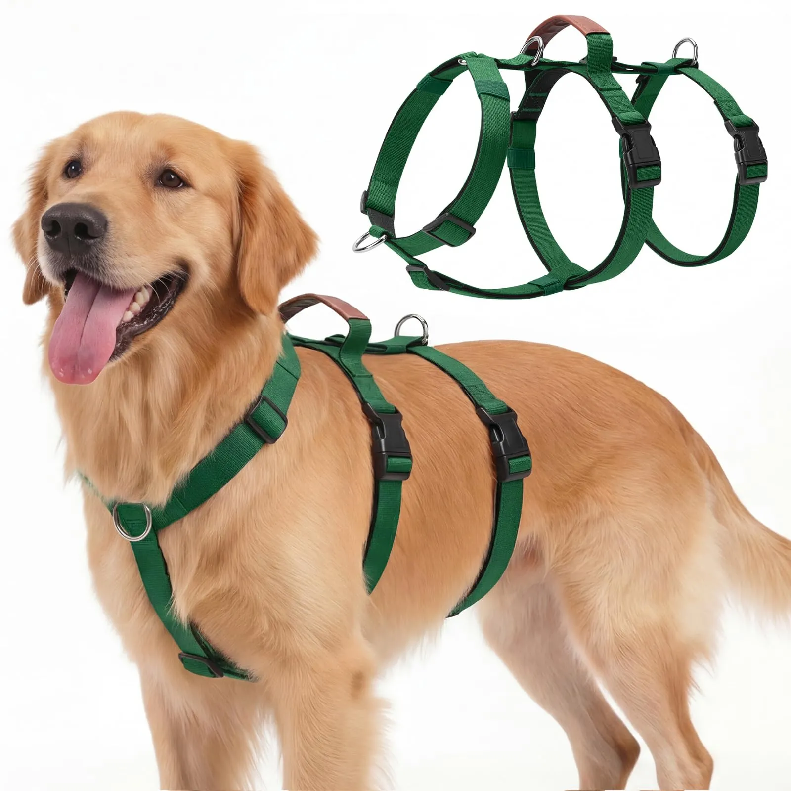 Ledeak Pettorina Antifuga Regolabile per Cani Taglia Media e Grande, Imbracatura Anti Tiro Traspirante con Maniglia (Verde Scuro, XL) - immagine 1