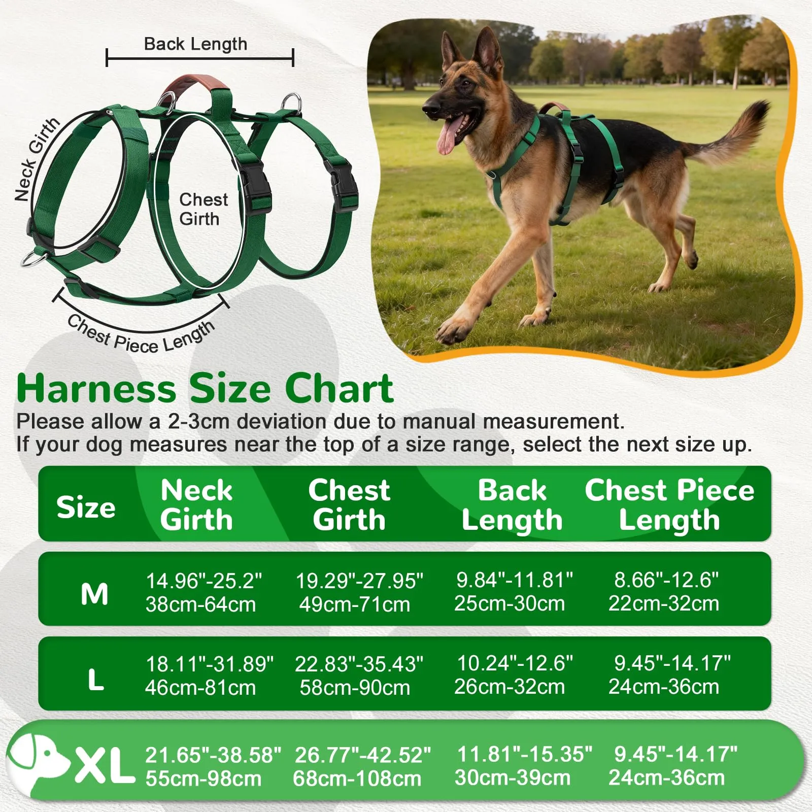 Ledeak Pettorina Antifuga Regolabile per Cani Taglia Media e Grande, Imbracatura Anti Tiro Traspirante con Maniglia (Verde Scuro, XL) - immagine 4