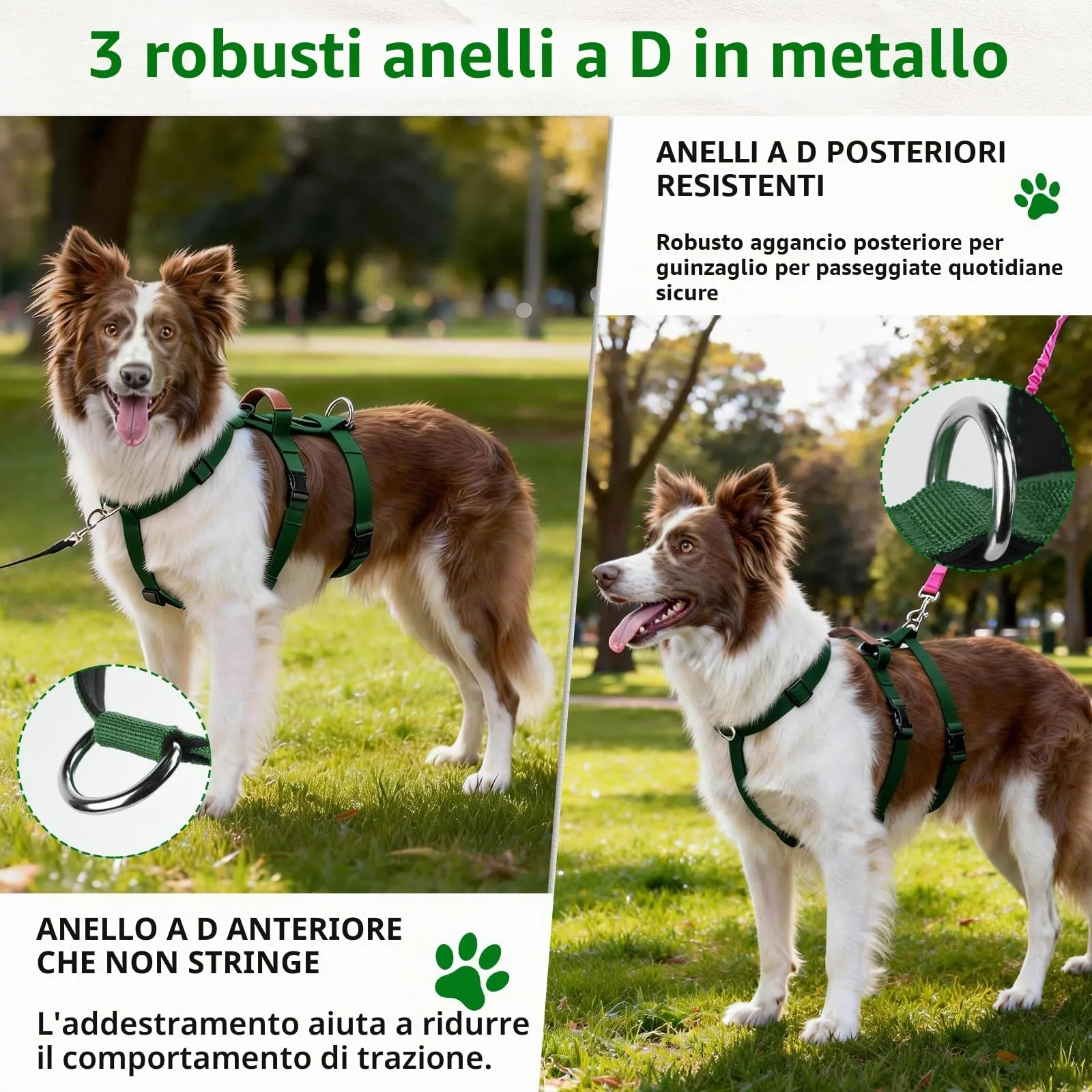 Ledeak Pettorina Antifuga Regolabile per Cani Taglia Media e Grande, Imbracatura Anti Tiro Traspirante con Maniglia (Verde Scuro, XL) - immagine 7